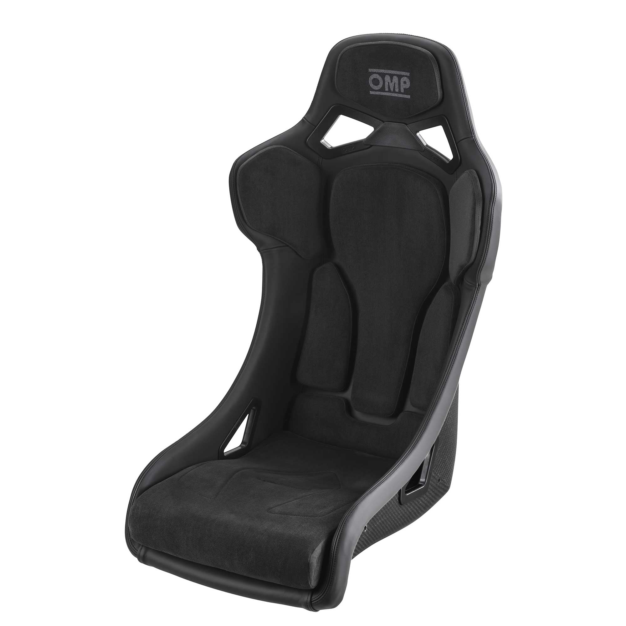 The black Leather & Alcantara OMP RT-Carbon Racing Seat.