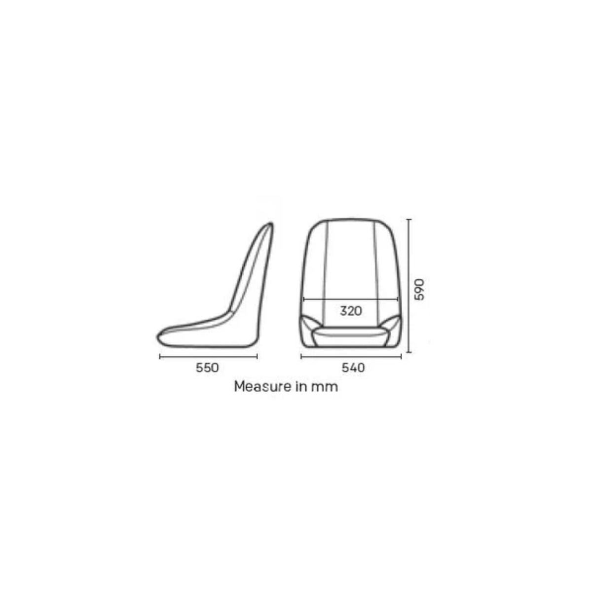 The OMP Silverstone Racing Seat dimensions.