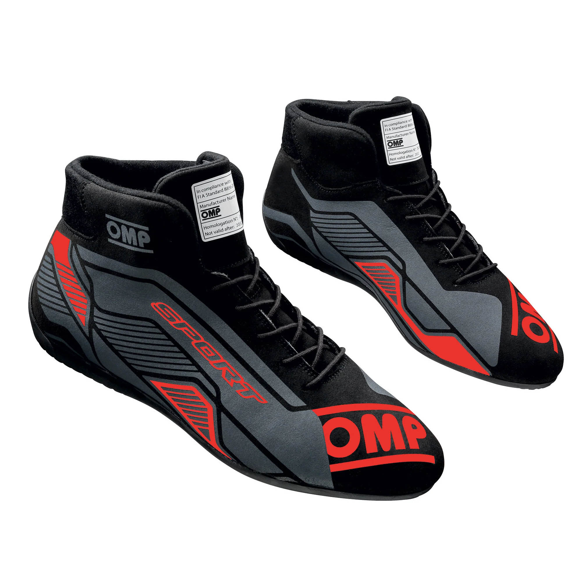 The black and red OMP Sport Racing Shoes.