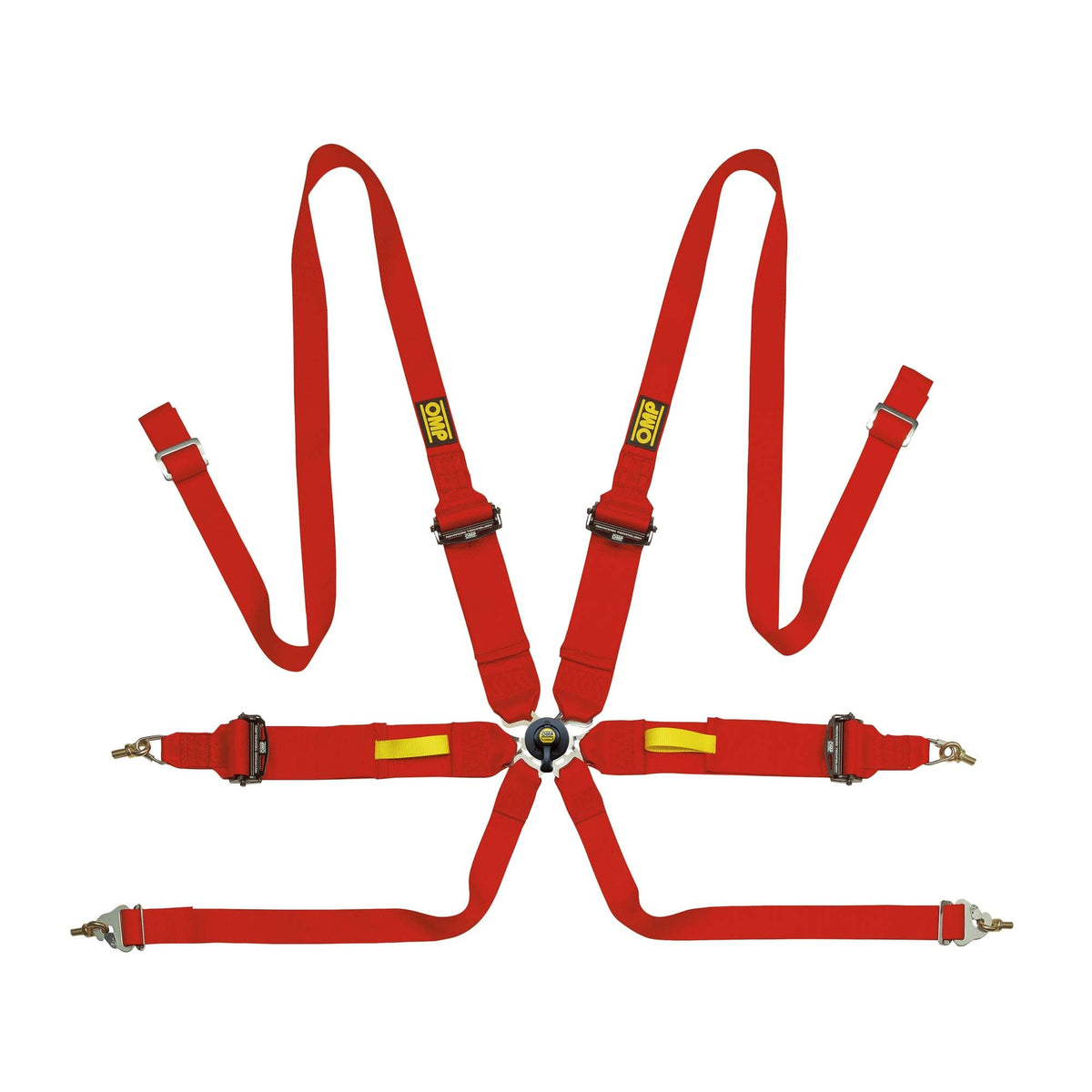 The red OMP Tecnica 3+2 Racing Harness.