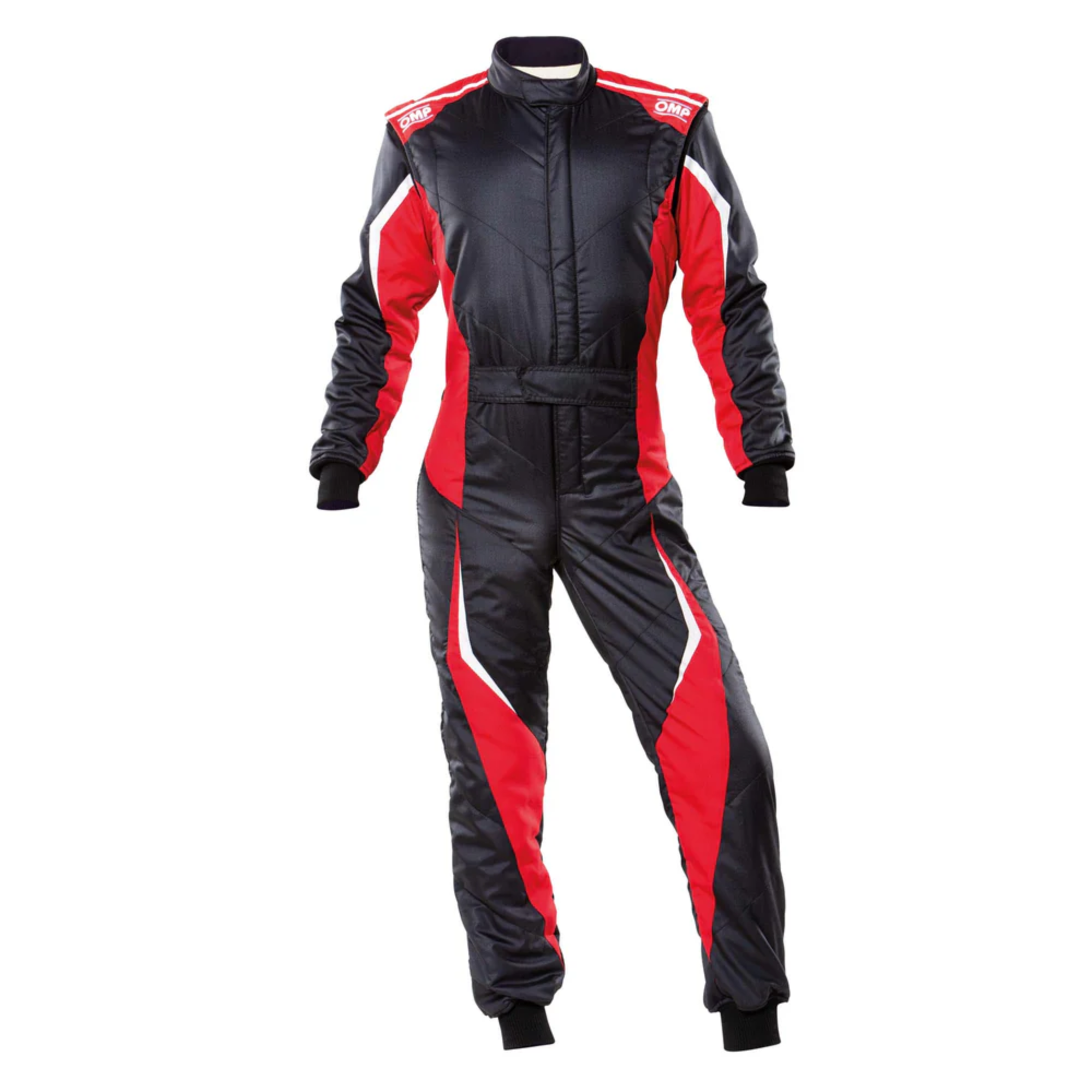 The black and red OMP Tecnica Evo Racing Suit.