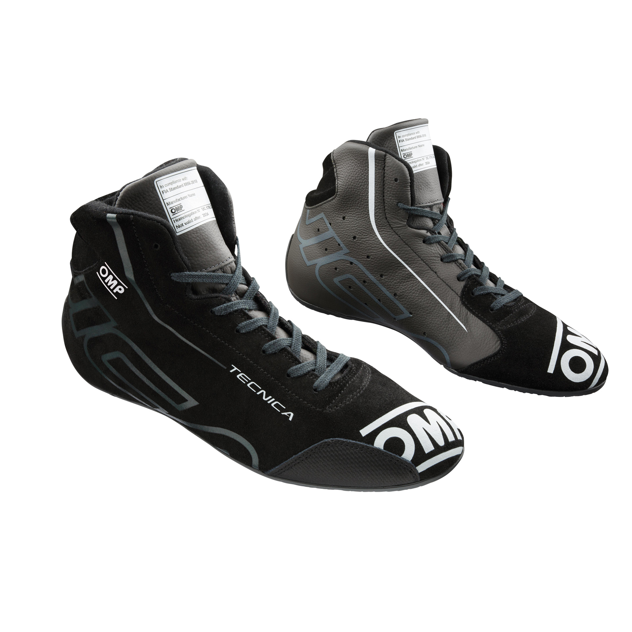 The black and anthracite OMP Tecnica Racing Shoes.