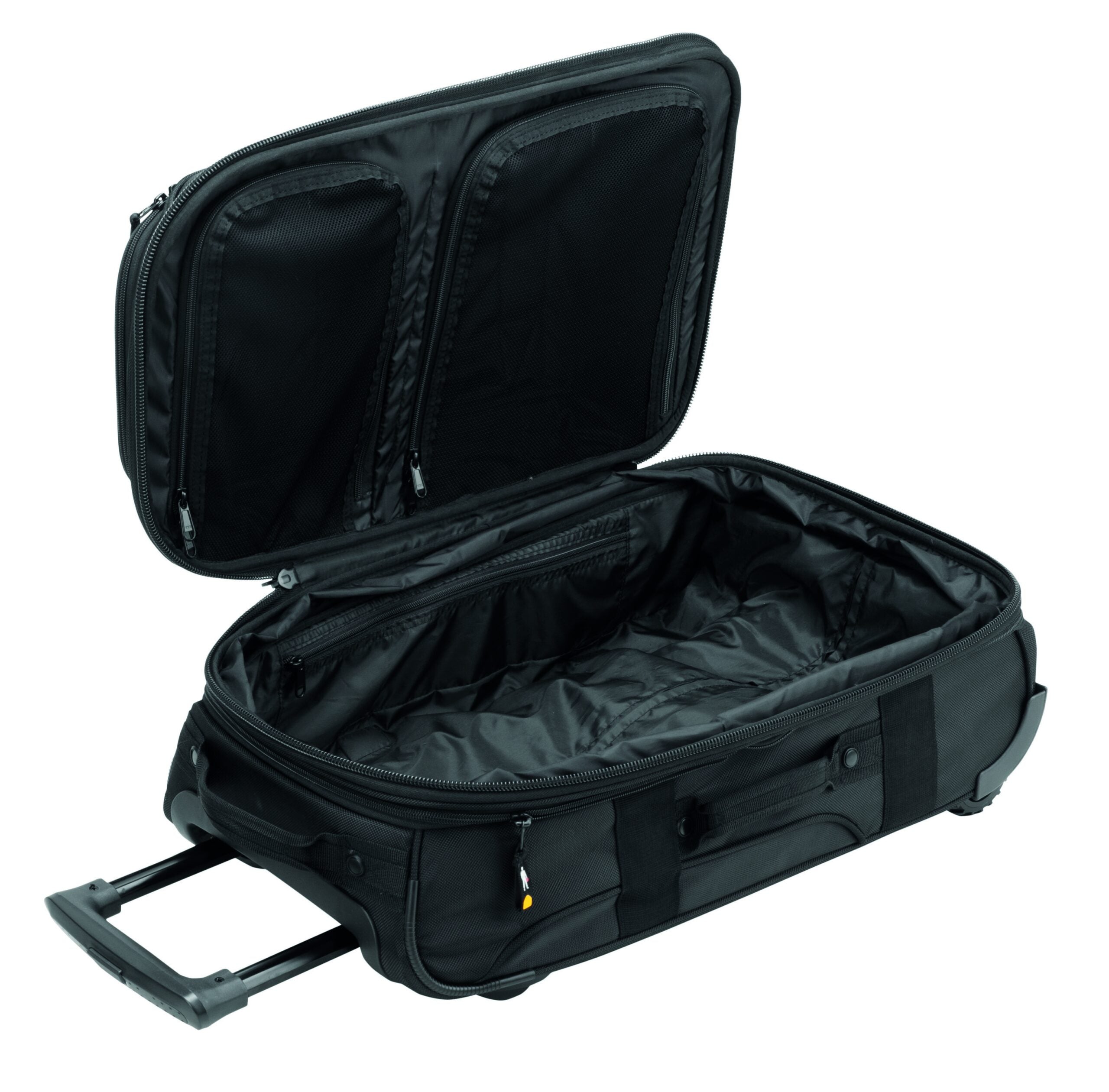 The small OMP trolley bag open, showing the internal storage.