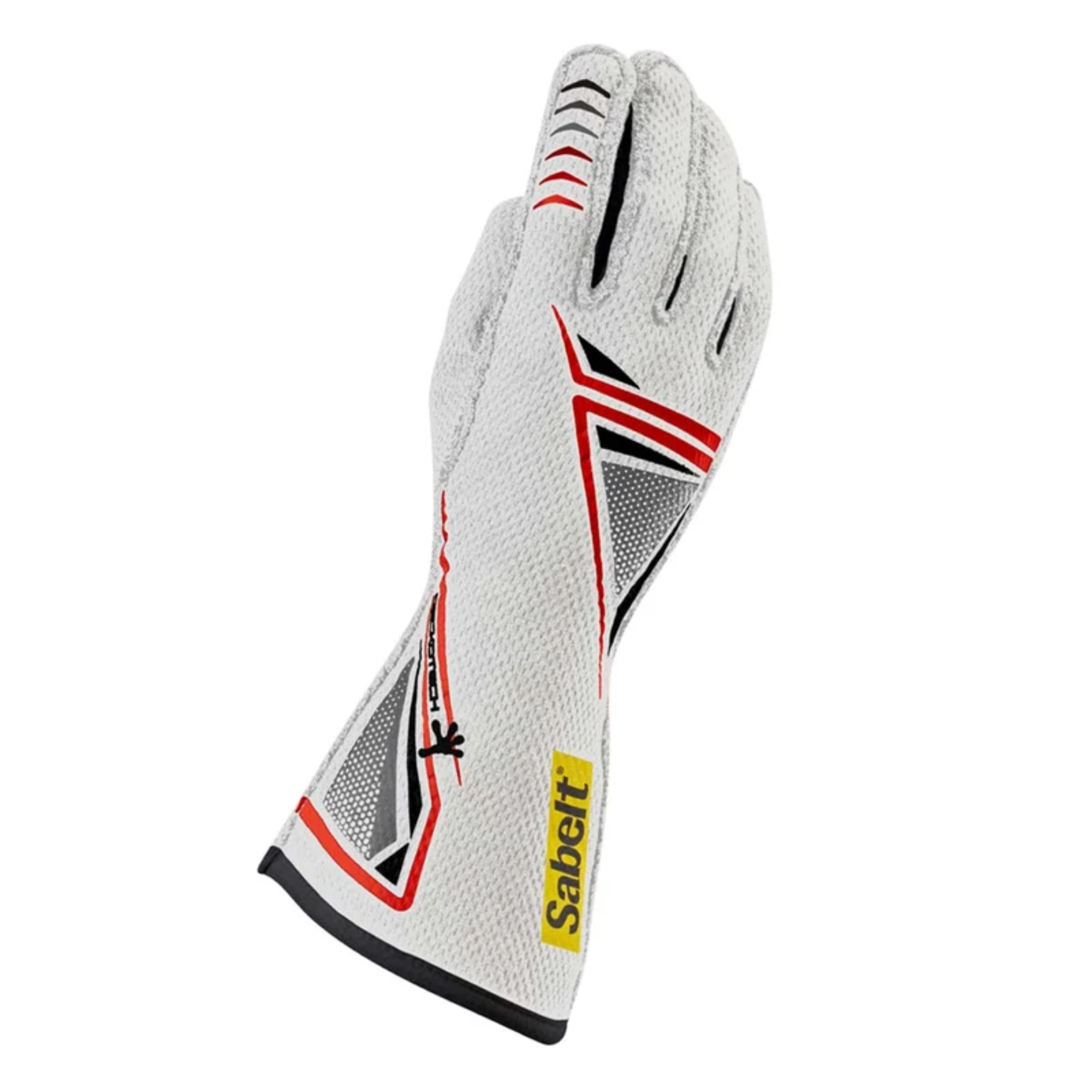 A single white Sabelt Hero Geckotech TG-11 Fire-Resistant Racing Glove.