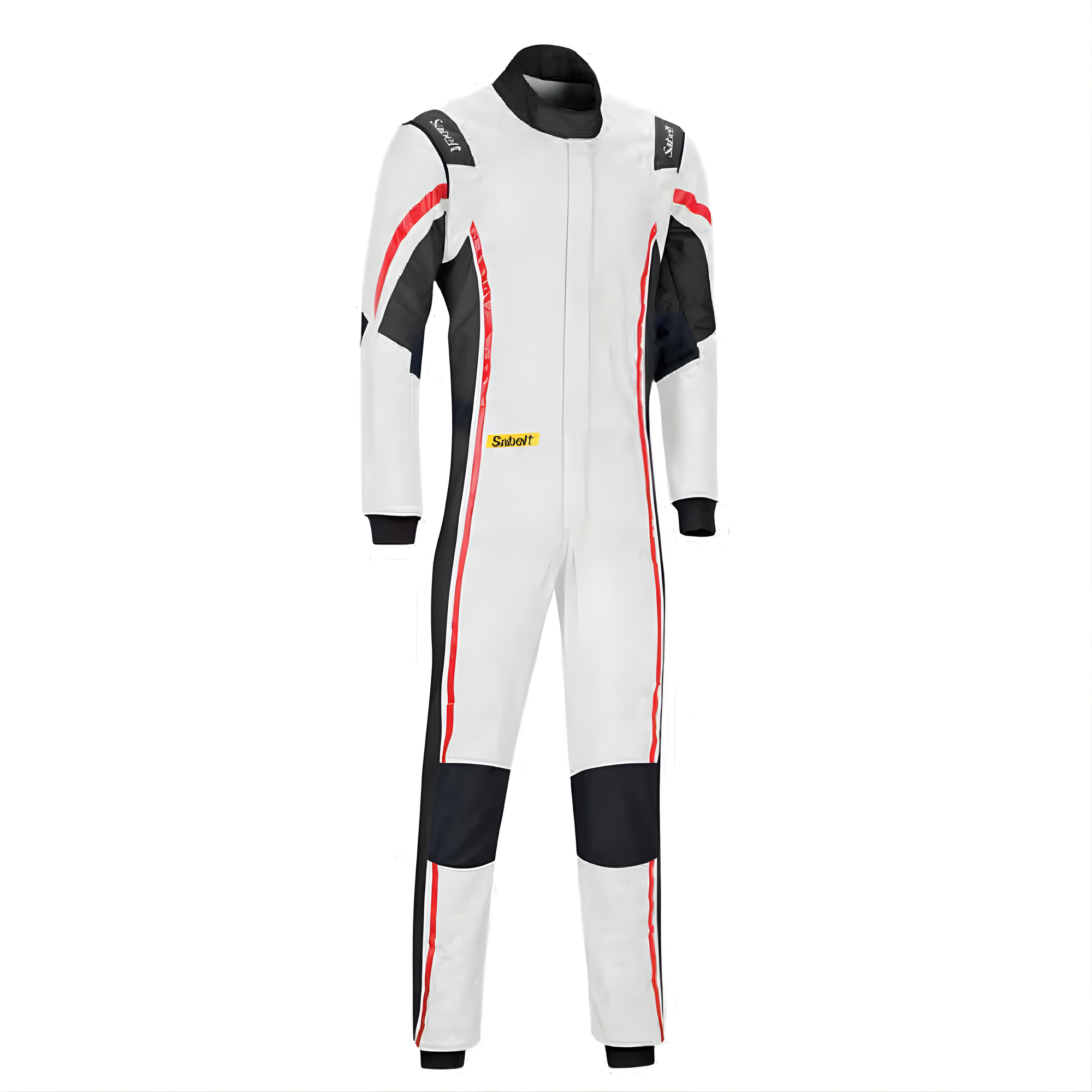 The front of the white and black Sabelt Hero Superlight TS-10 Racing Suit from Sabelt.