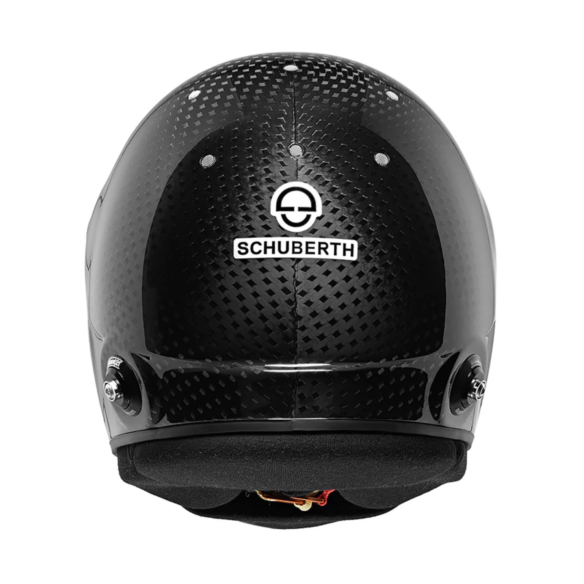 The back of the black Schuberth SF4 Carbon Racing Helmet - FIA8860 from Schuberth.