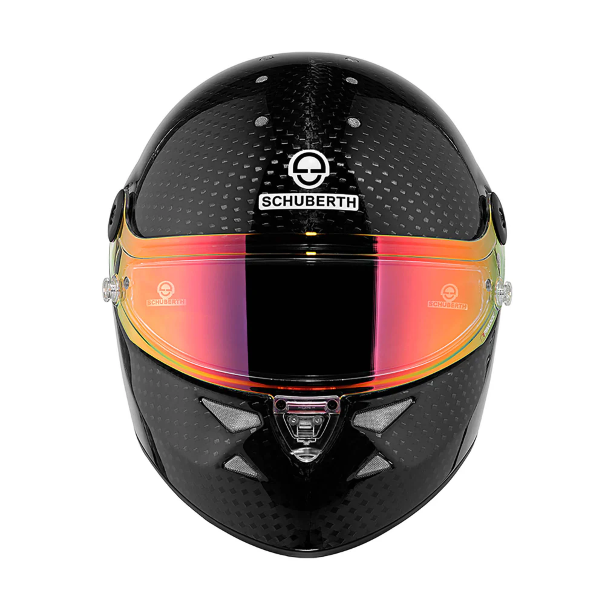 The front of the black Schuberth SF4 Carbon Racing Helmet - FIA8860 from Schuberth.