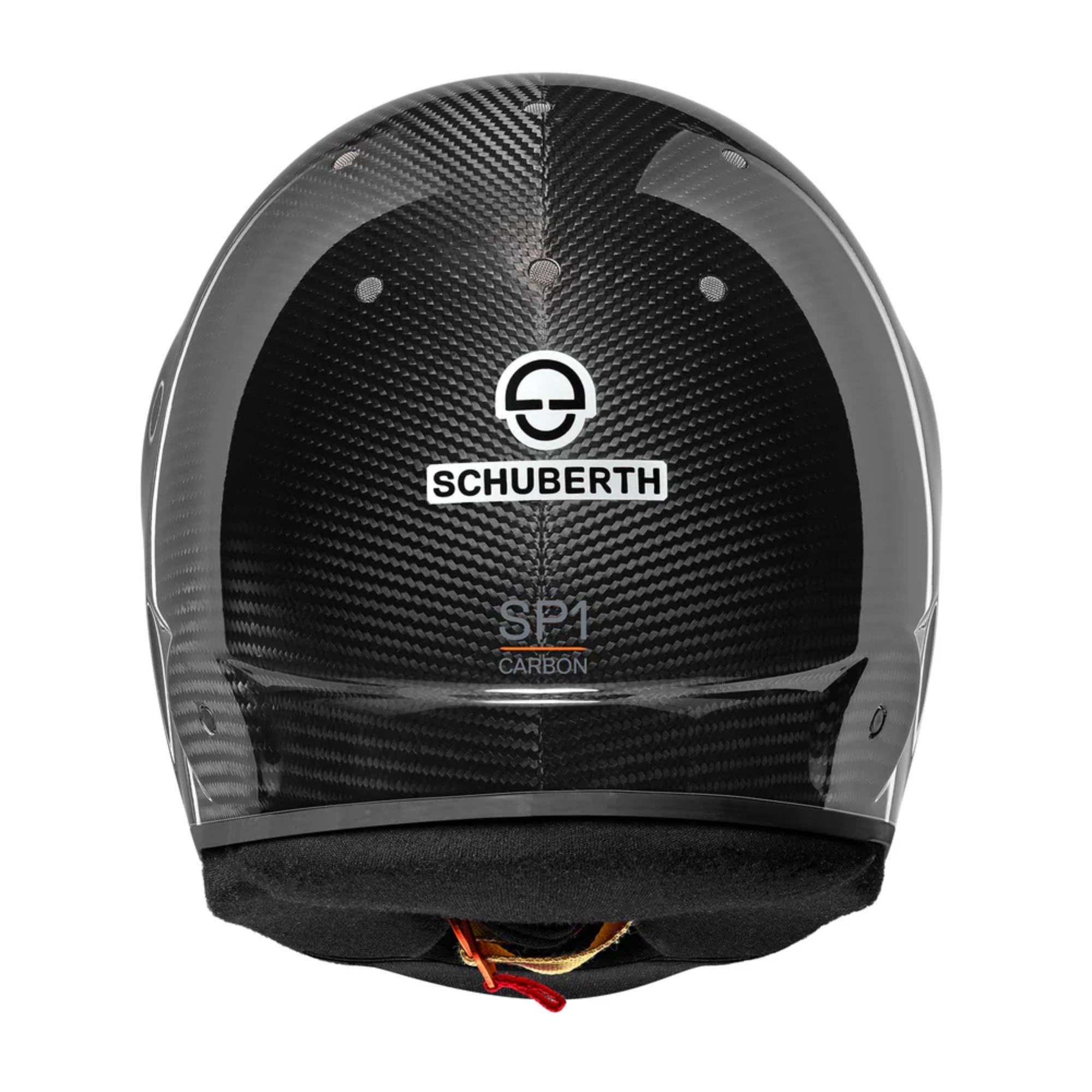 The back of the black Schuberth SP1 Carbon Racing Helmet - SA2020 / FIA8859 from Schuberth.
