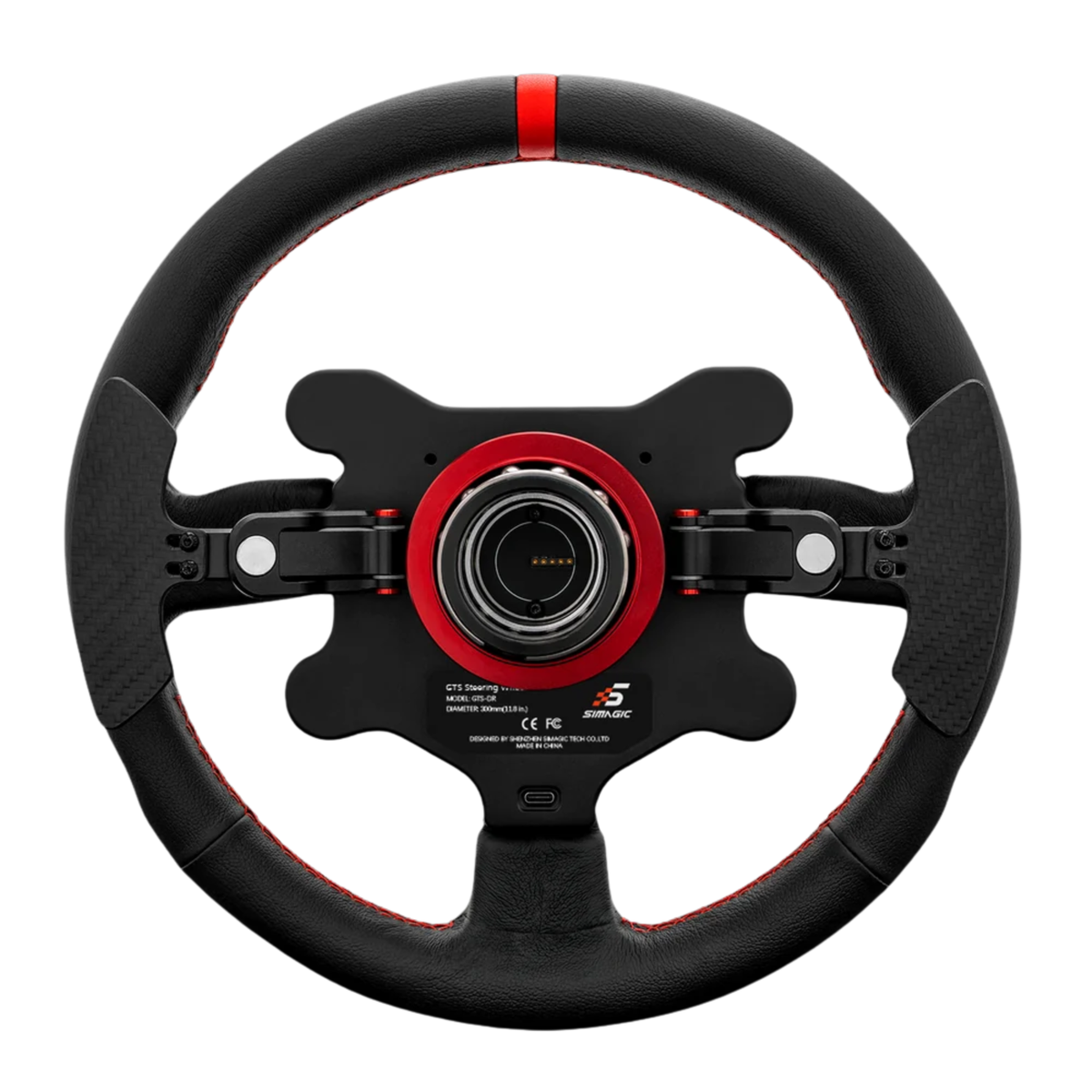 The back of the Simagic GTS Leather Wheel and Button Box.