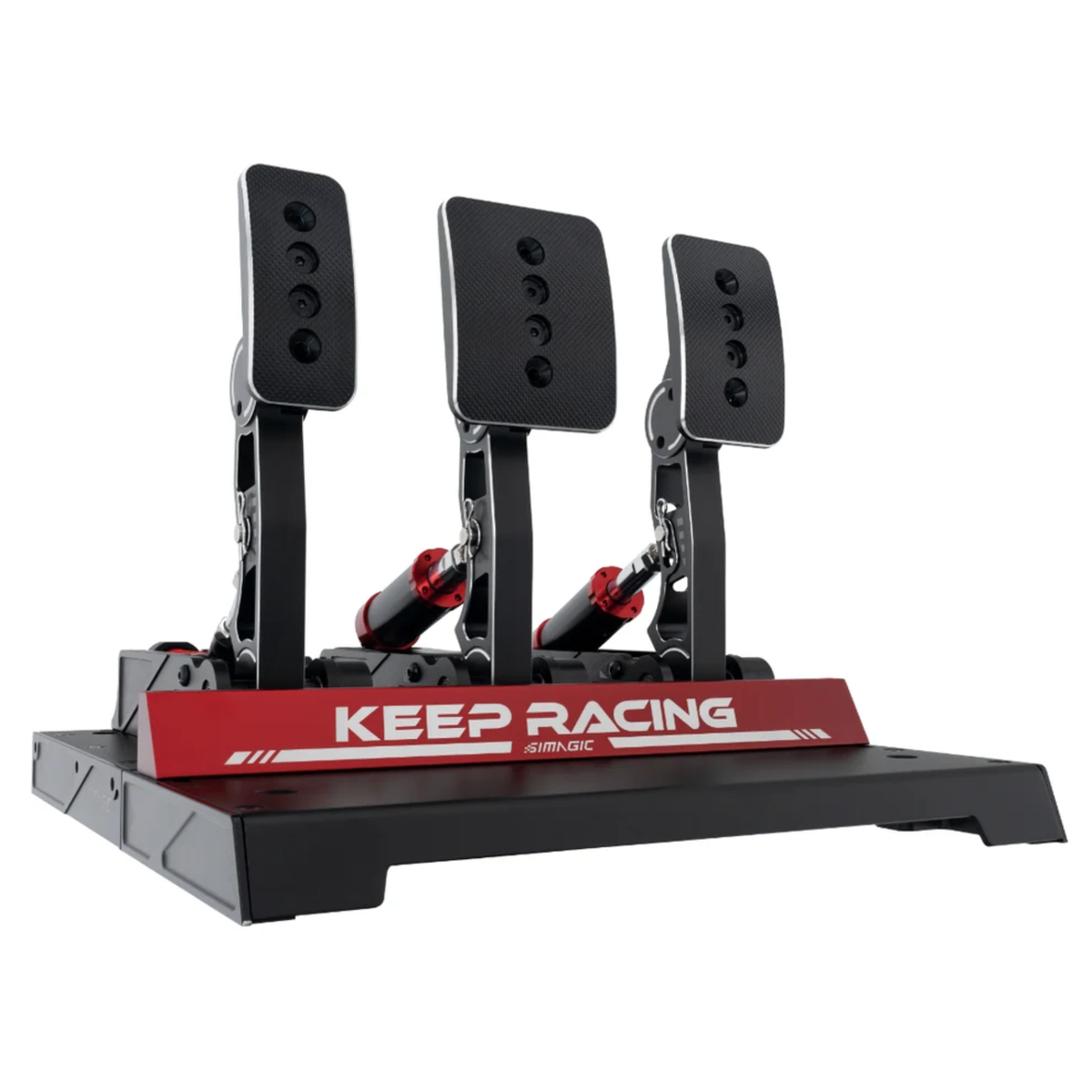The Simagic P1000 Pedal Set 3 pedals standard.