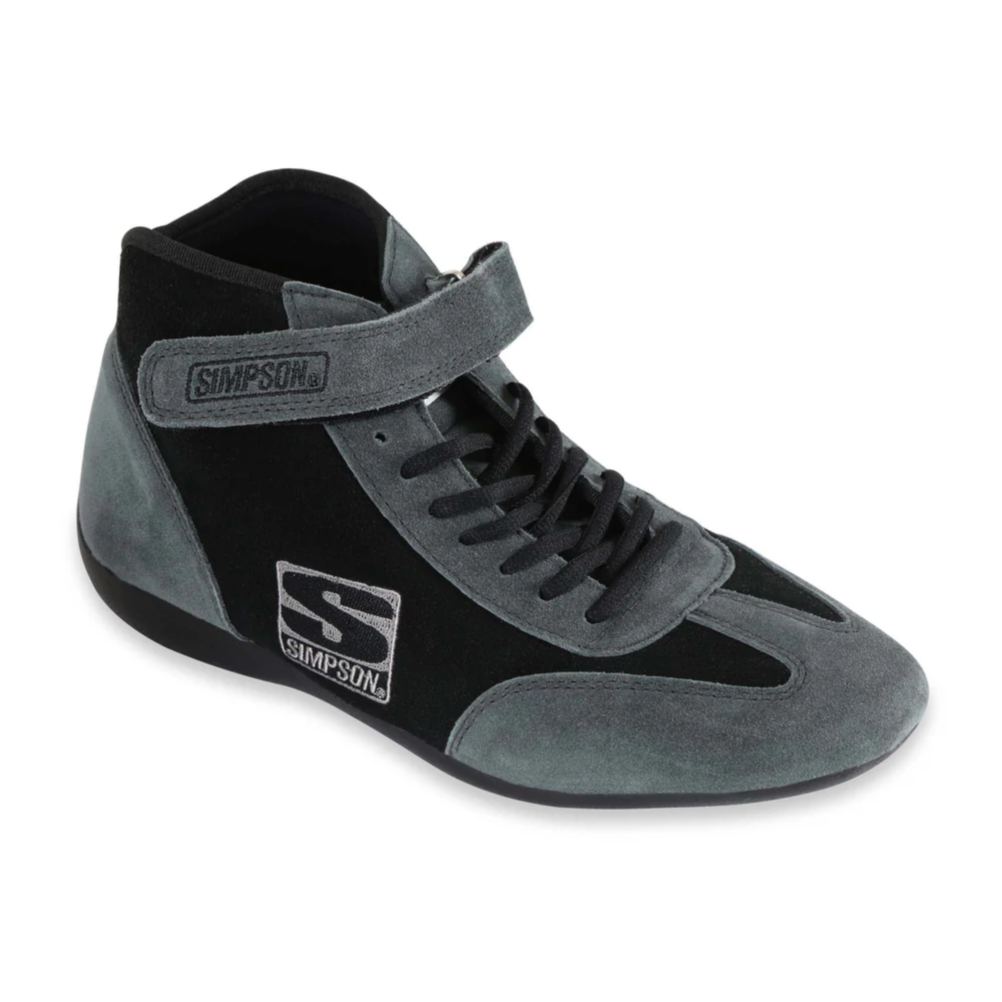 The black and grey Simpson Midtop Racing Shoes.