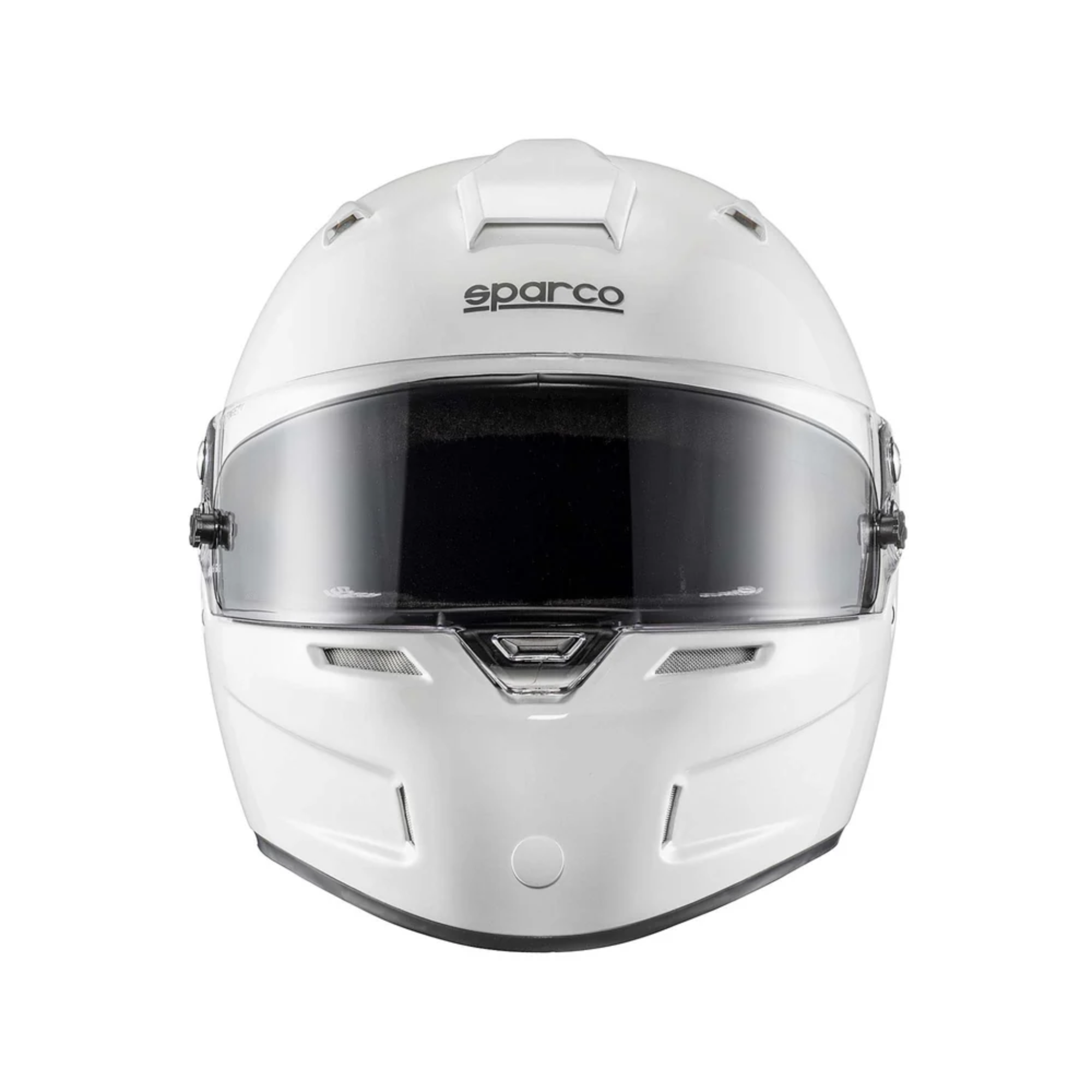 The front of the white Sparco Air Pro RF-5W SA2020 Helmet from Sparco.