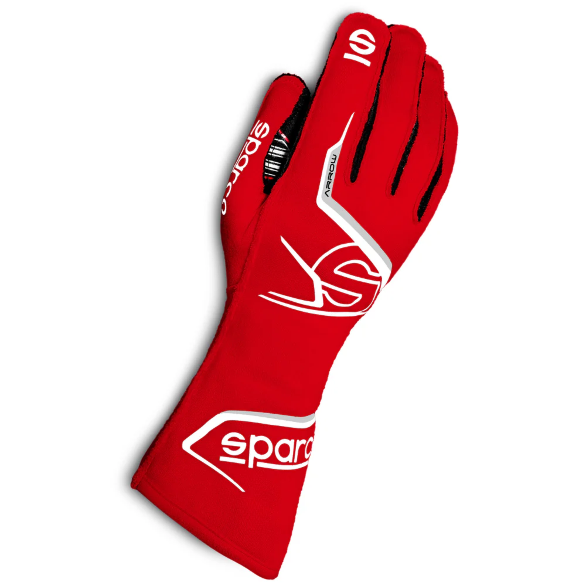 The red and black Sparco Arrow Fire Resistant Racing Gloves - FIA 8856-2018, SFI 3.2a/5.
