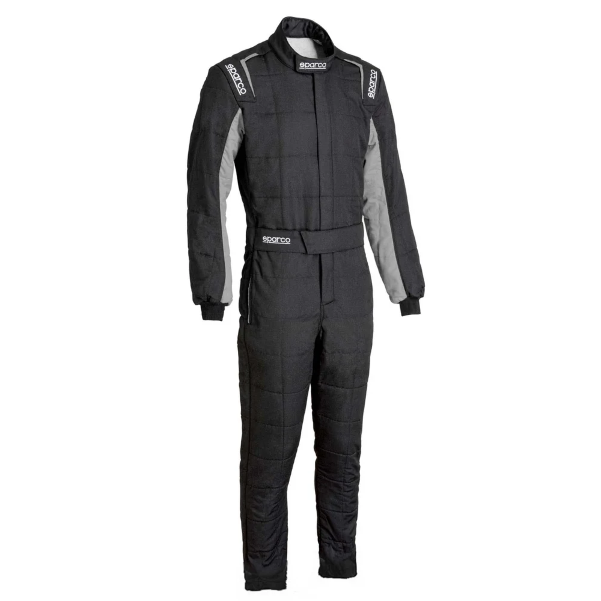 The black and grey Sparco Conquest 3.0 Racing Suit - Boot Cut.