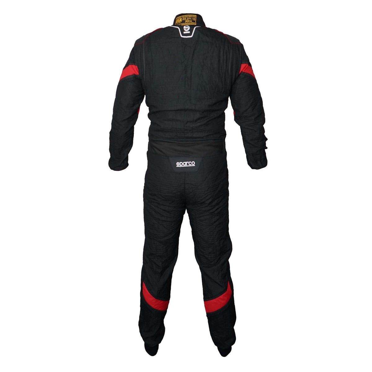 The back of the black Sparco Eagle LT Racing Suit from the front.