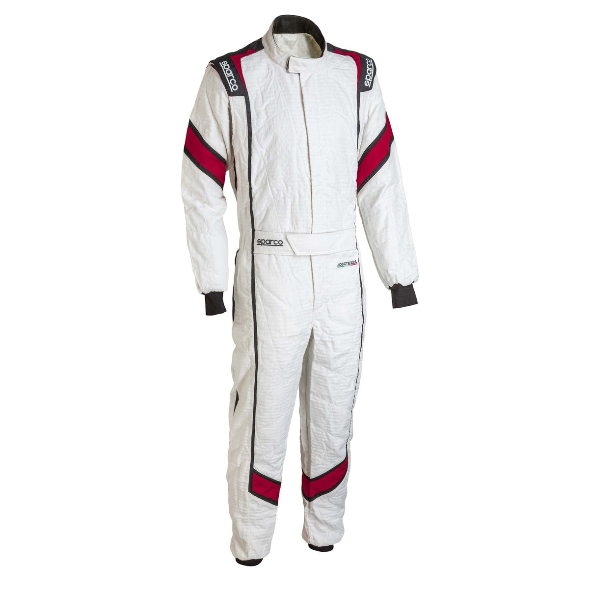 The front of the white Sparco Eagle LT Racing Suit.