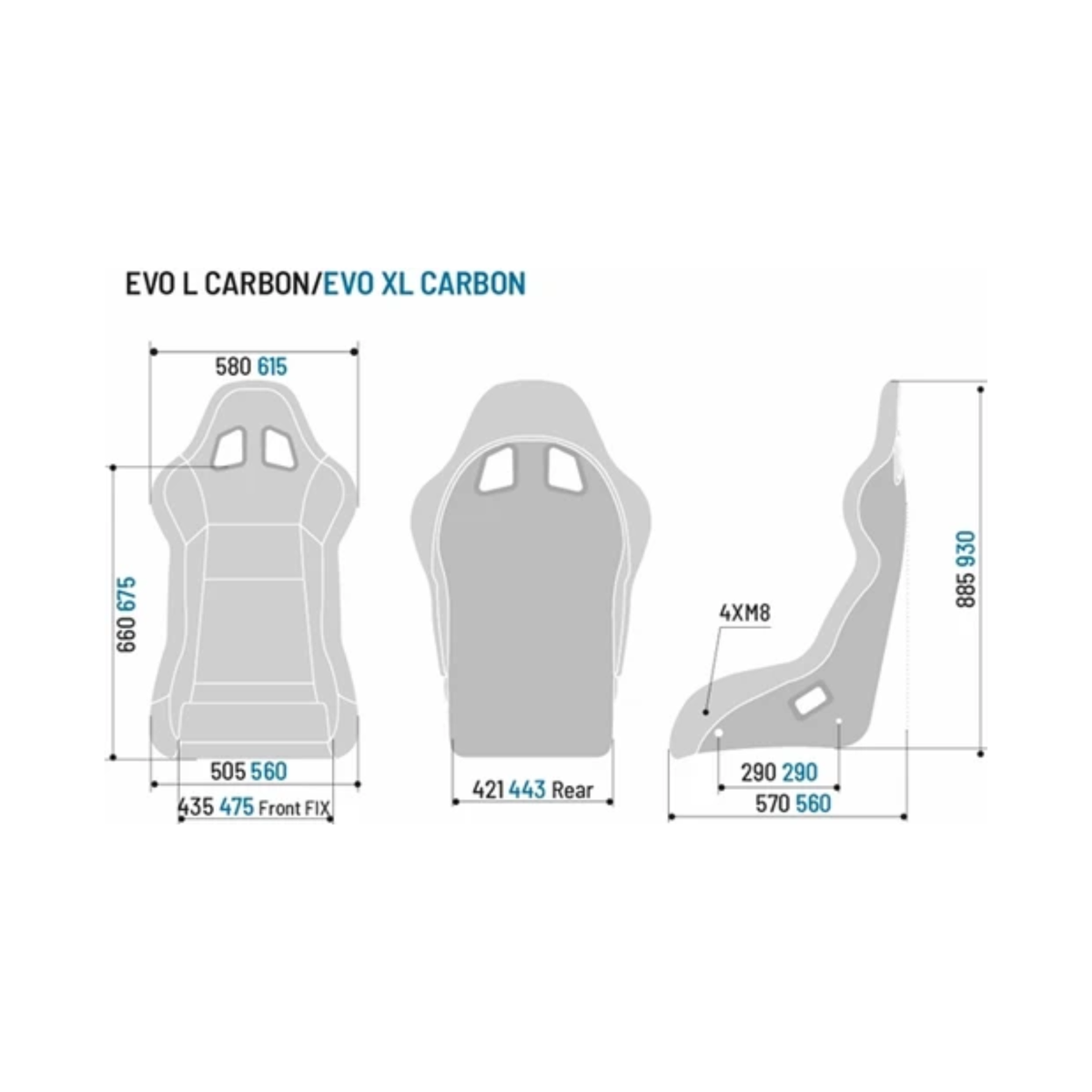 The dimensions of the Sparco Evo L QRT Performance Racing Seat.