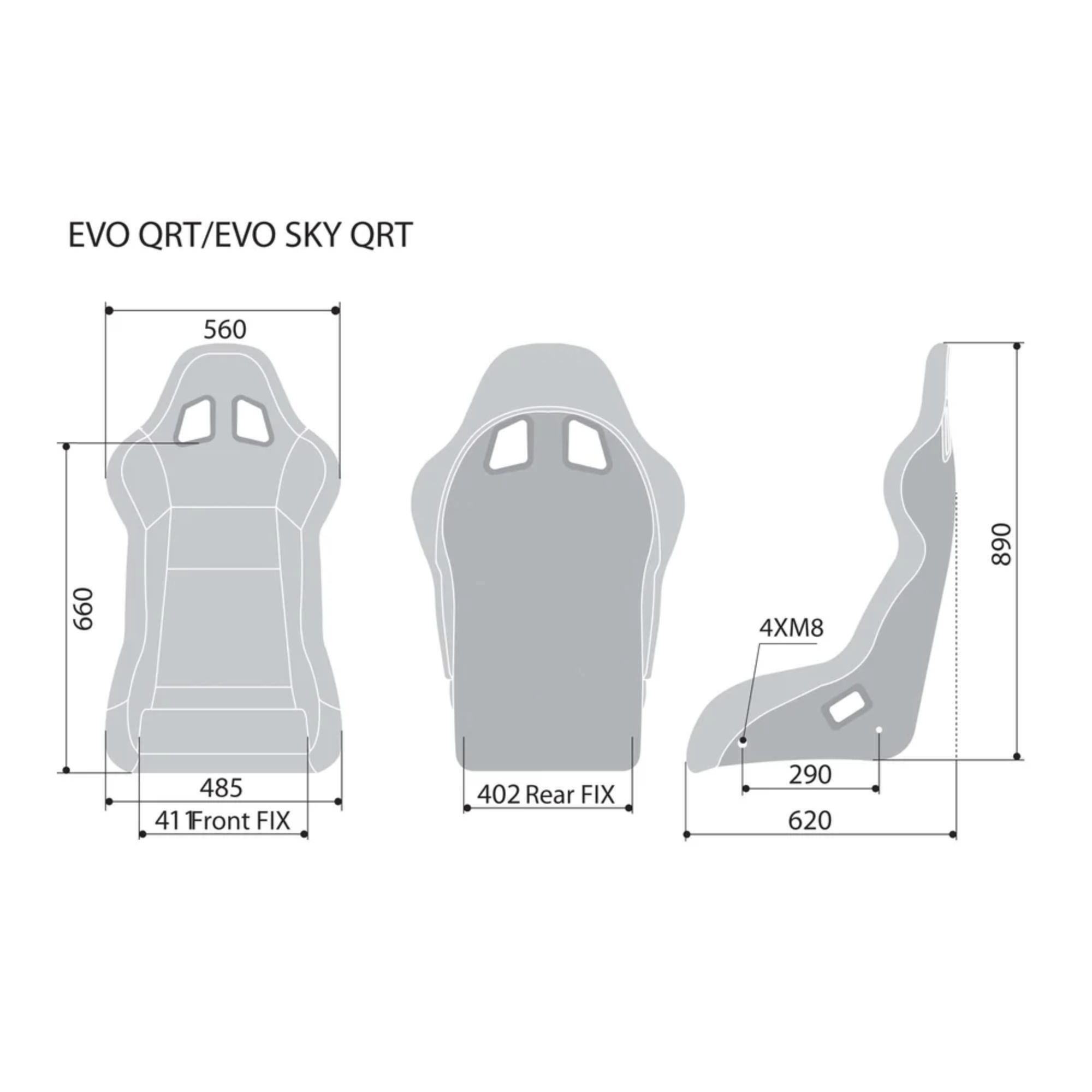 The dimensions of the black Sparco Evo QRT Fiberglass Racing Seat.