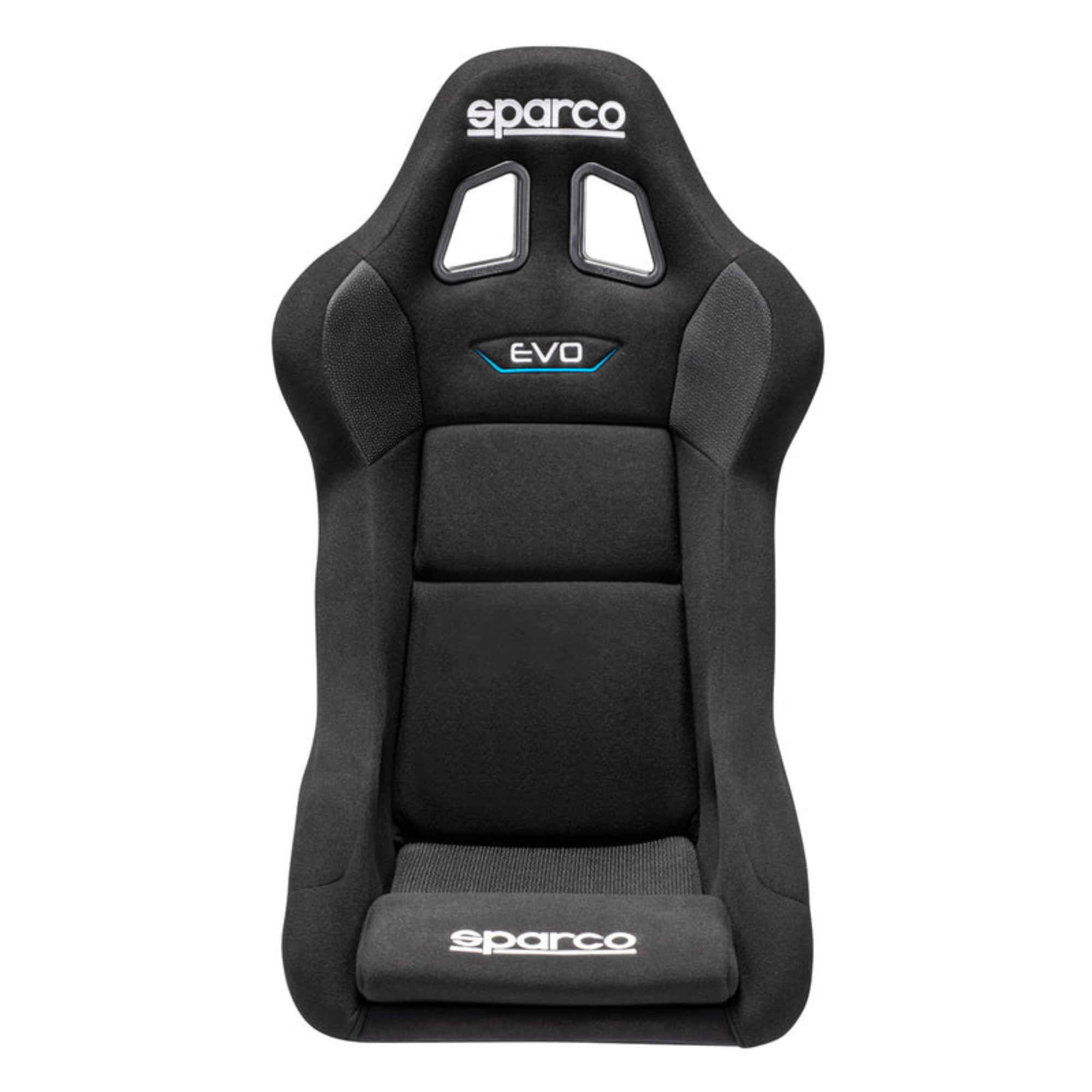 The front of the black Sparco Evo QRT Fiberglass Racing Seat.