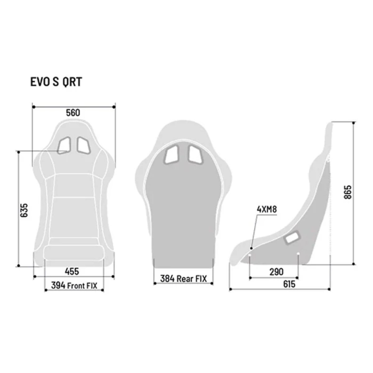 The dimensions of the Sparco Evo S QRT Fiberglass Racing Seat.