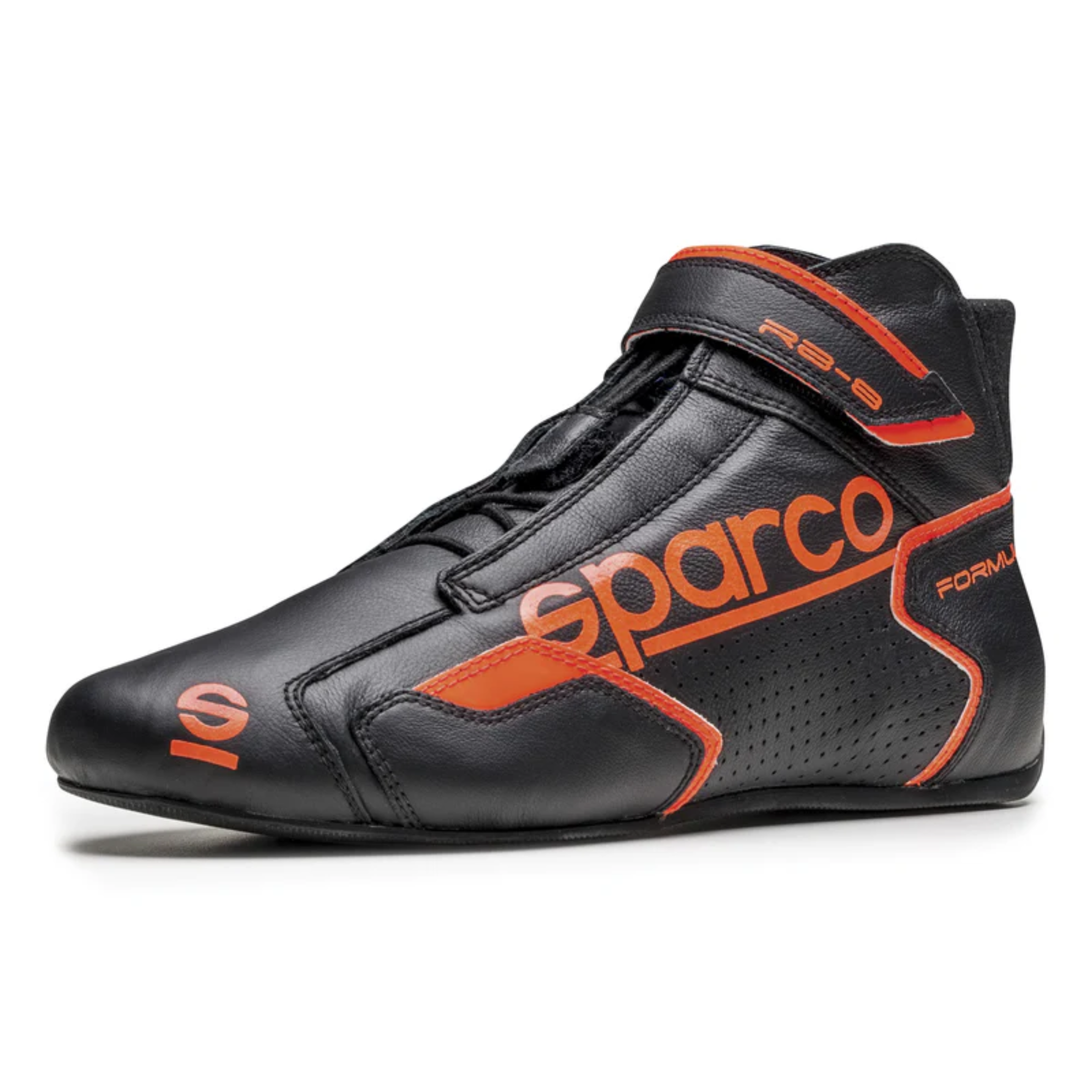 The black and orange Sparco Formula RB-8.1 Racing Shoes at an angle.