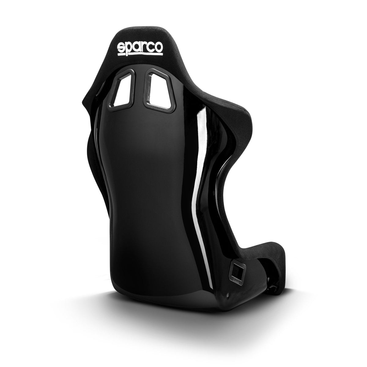 The back of the Sparco Grid QRT Sky Fiberglass Racing Seat at an angle.