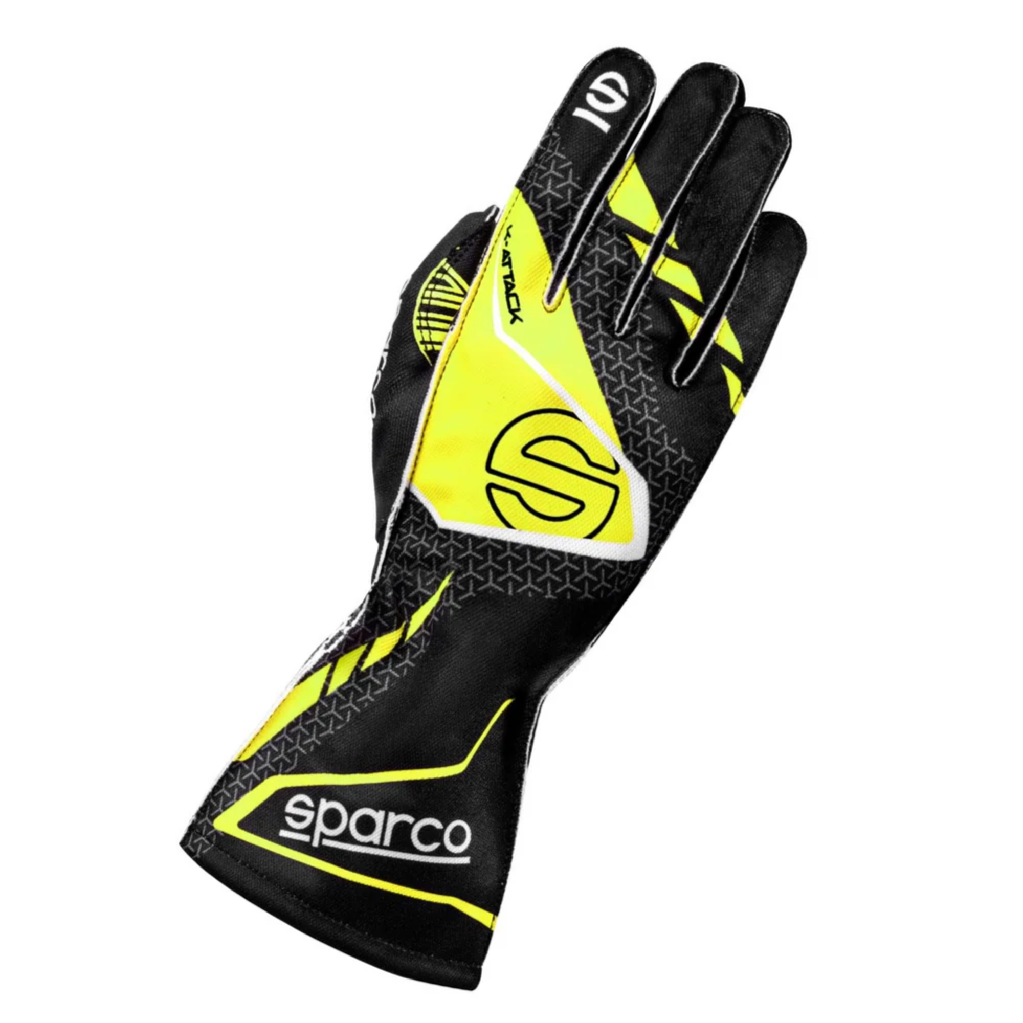 The black and yellow Sparco K-Attack Karting Gloves from Sparco.