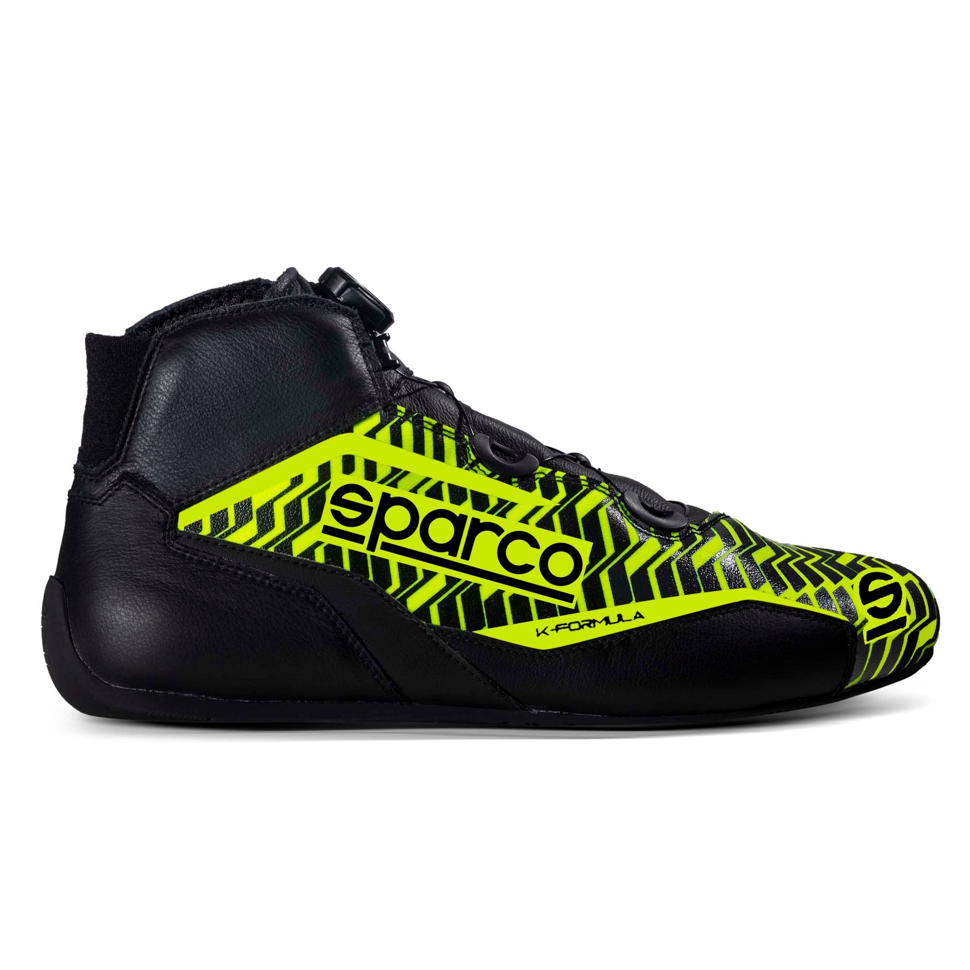 The black and yellow Sparco K-Formula Karting Shoes.