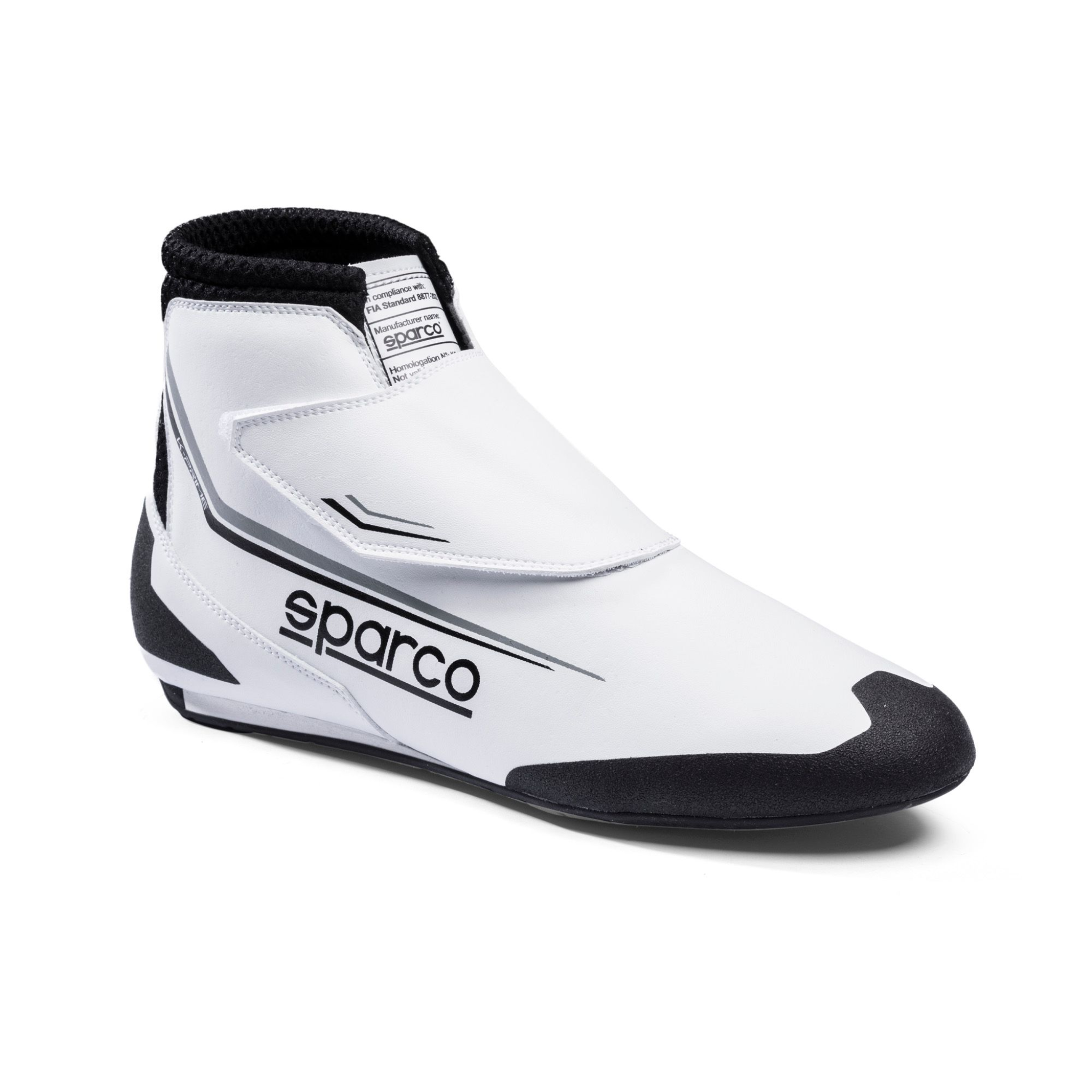 The white and black Sparco K-Prime Karting Shoes.