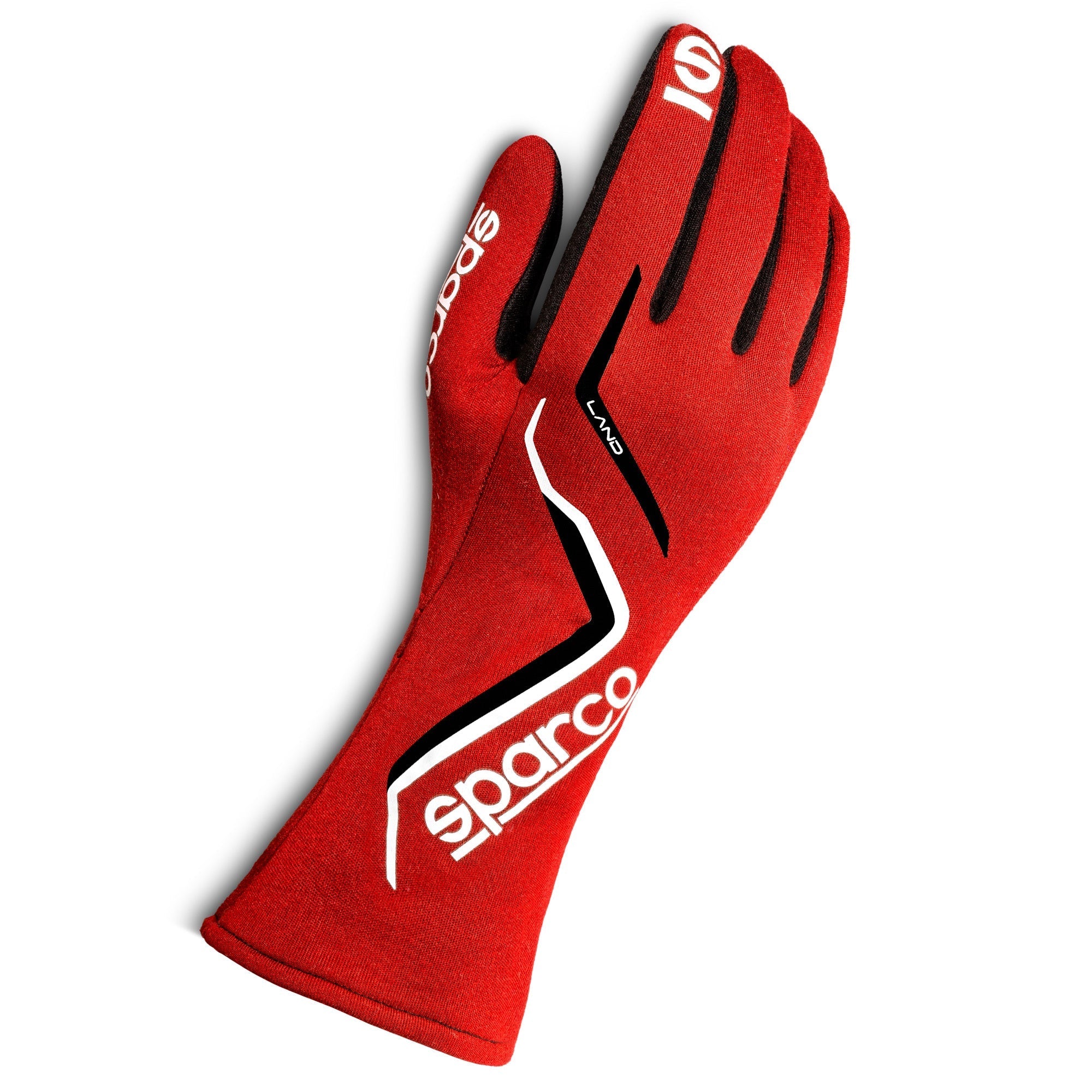 The red 2021 model Sparco Land Racing Gloves.