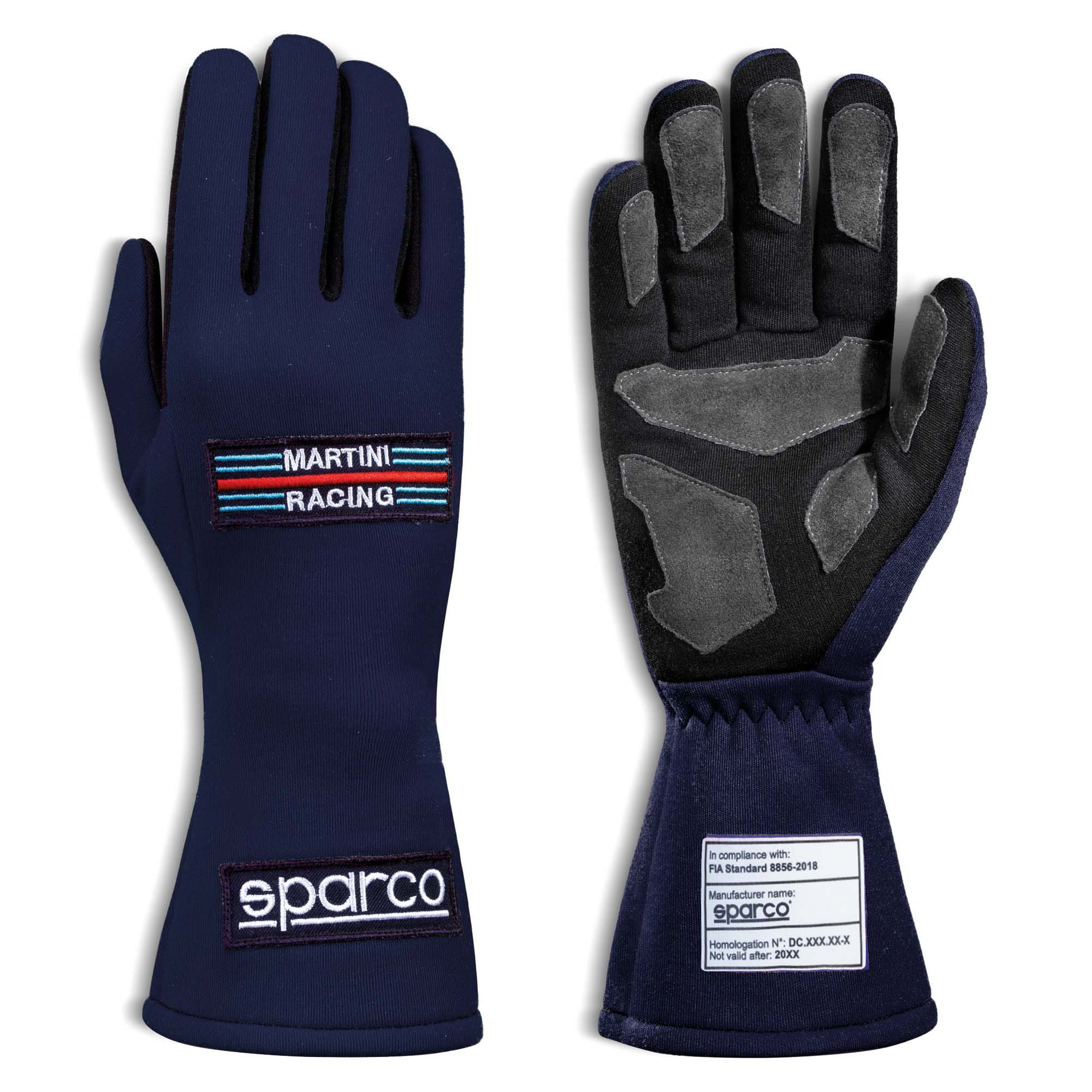 The 2024 Model navy Sparco Martini Land Racing Gloves.