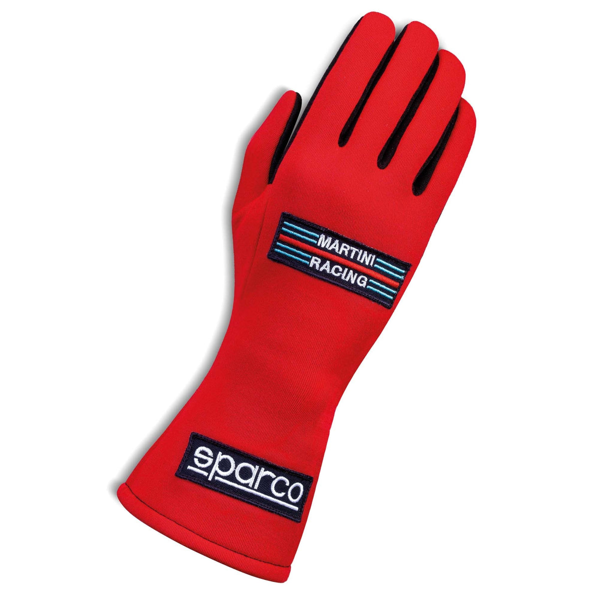 A single 2024 Model red Sparco Martini Land Racing Glove.