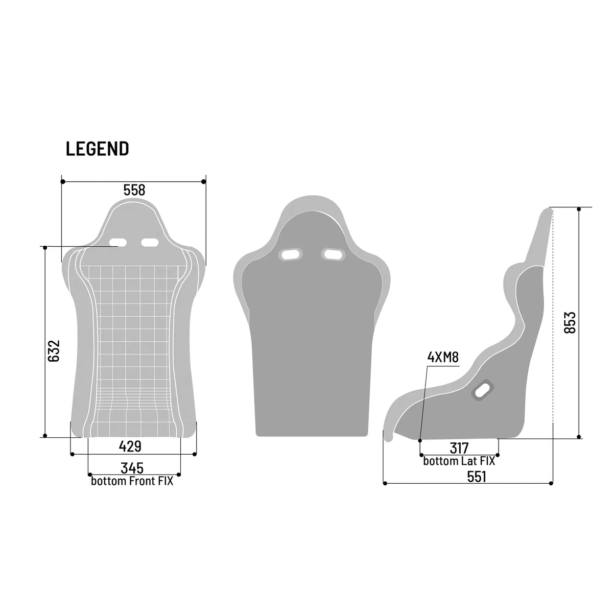 The dimensions of the Sparco Martini Racing Legend Kevlar Racing Seat. all-groups