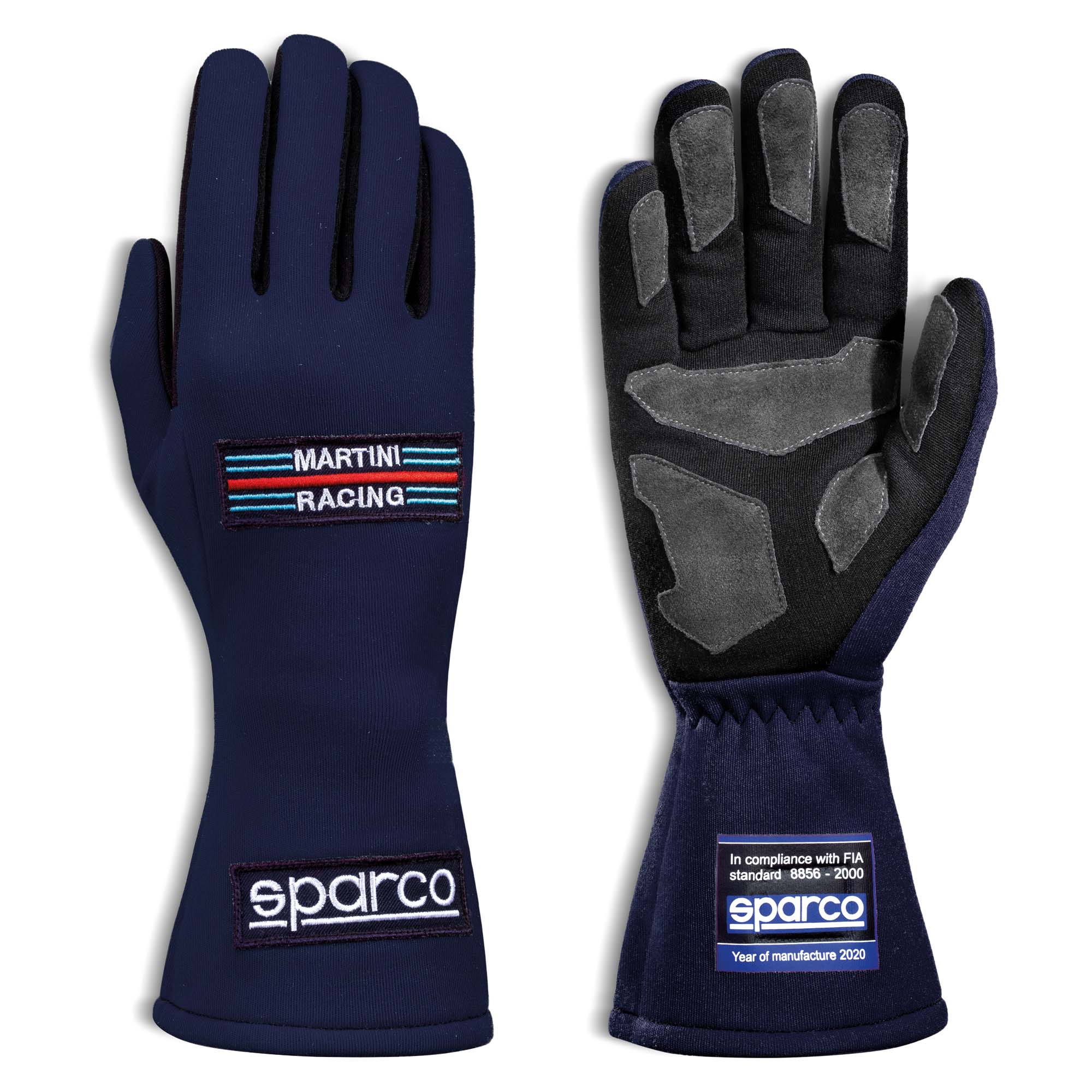 The 2021 Model Navy Sparco Martini Racing Land Racing Gloves.