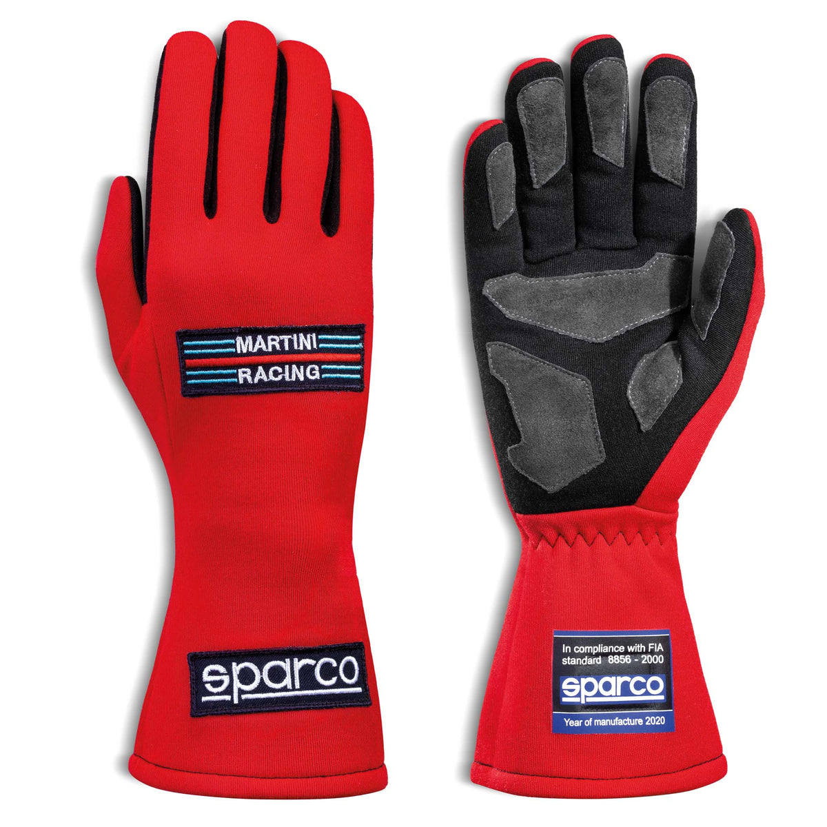 The 2021 Model red Sparco Martini Racing Land Racing Gloves.
