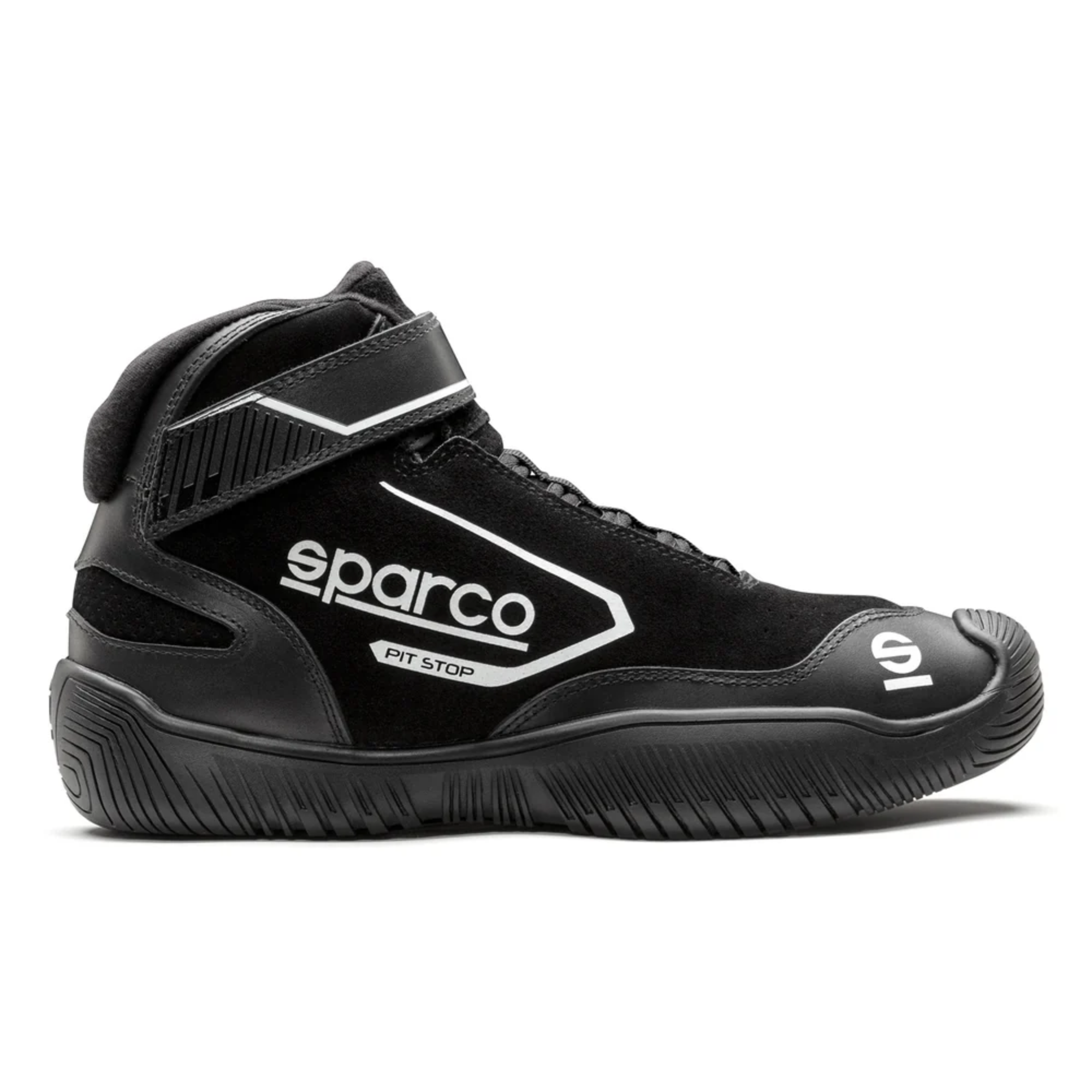 The black Sparco Pit Stop Crew Shoes from the side.