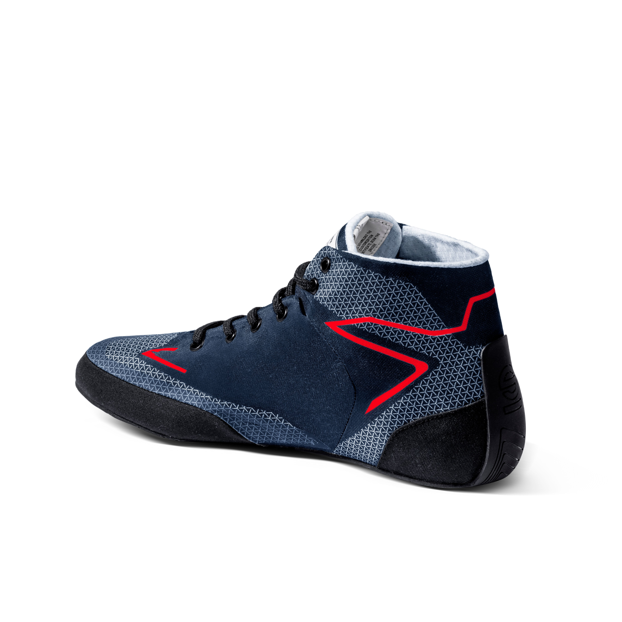 The inside of the navy and red Sparco Prime Extreme Racing Shoes.