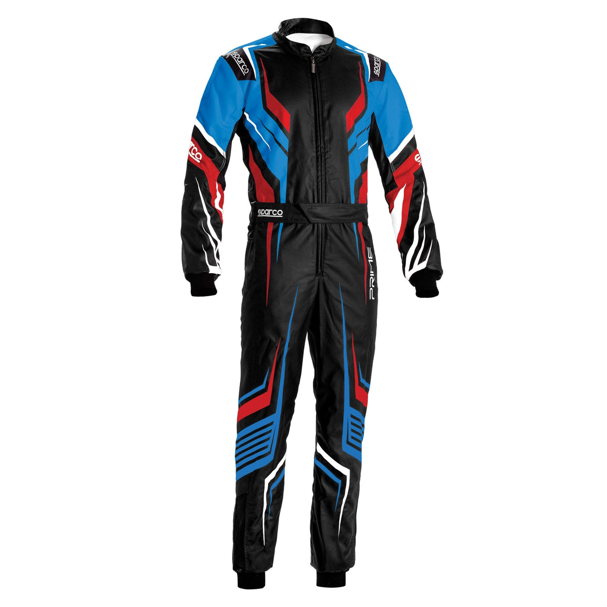 The CIK-FIA N2013.1 black, red and blue Sparco Prime KS-10 Kart Racing Suit.