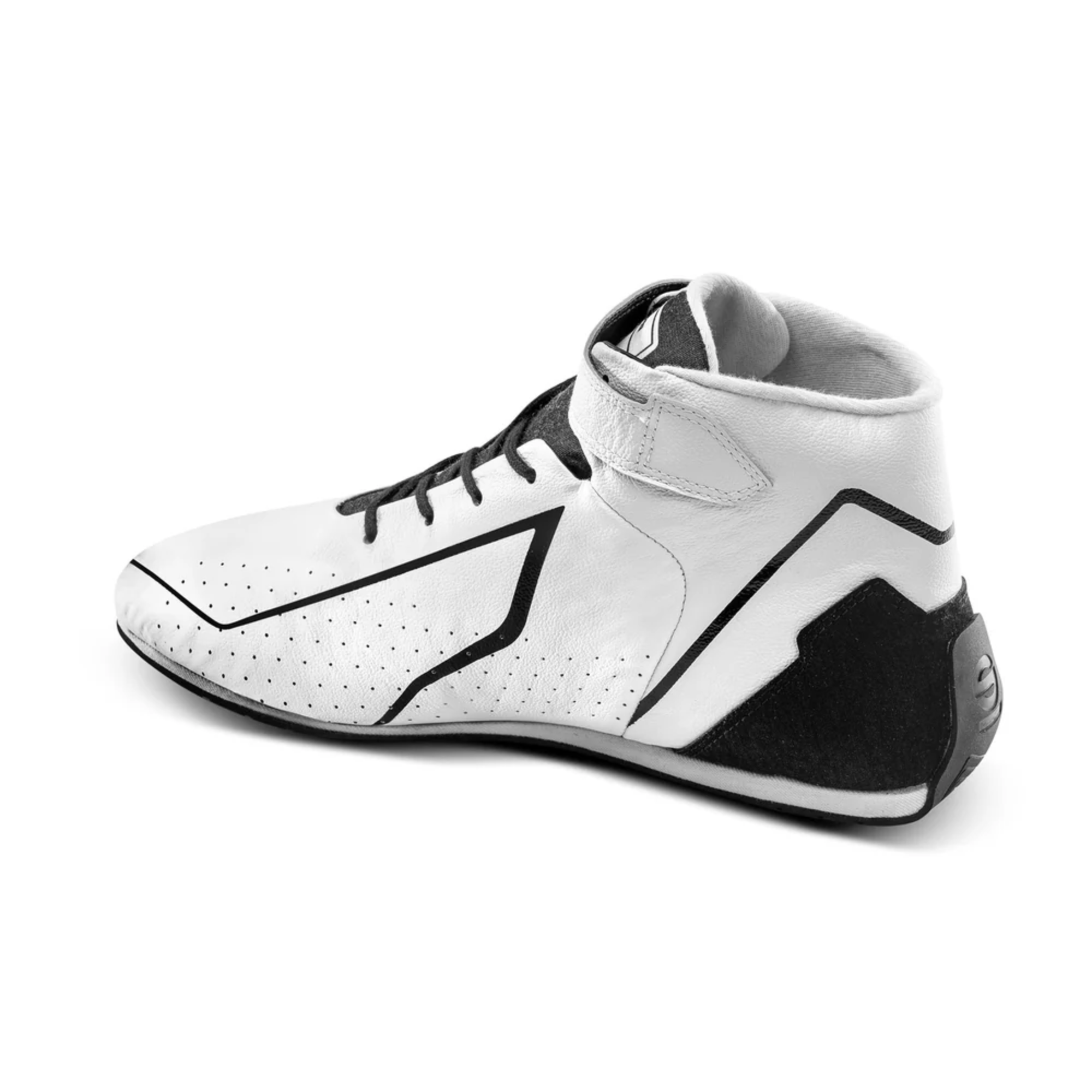 The inside of the white and black Sparco Prime-R Racing Shoes.