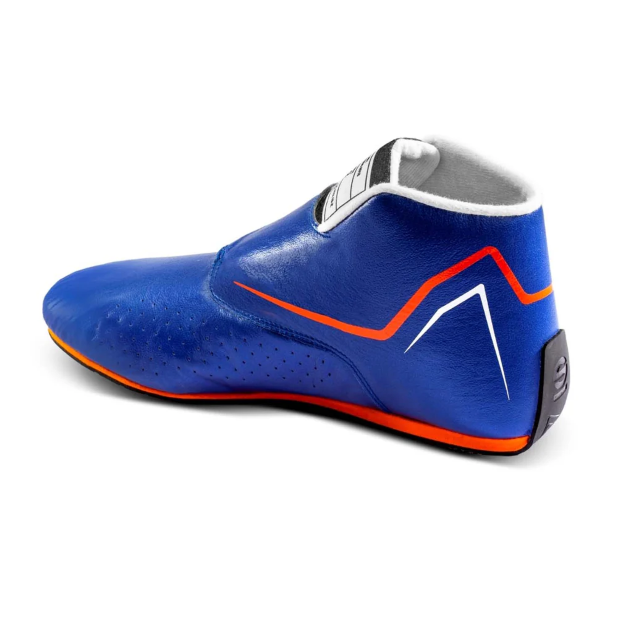 The inside of the navy and orange Sparco Prime-T Racing Shoes.