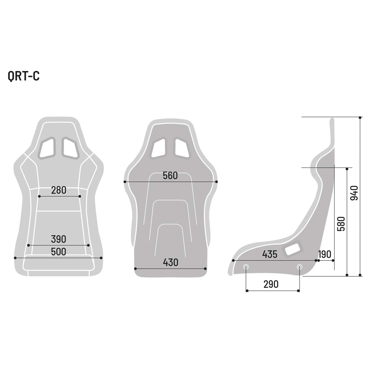 The Sparco QRT-C Carbon X Racing Seat dimensions.