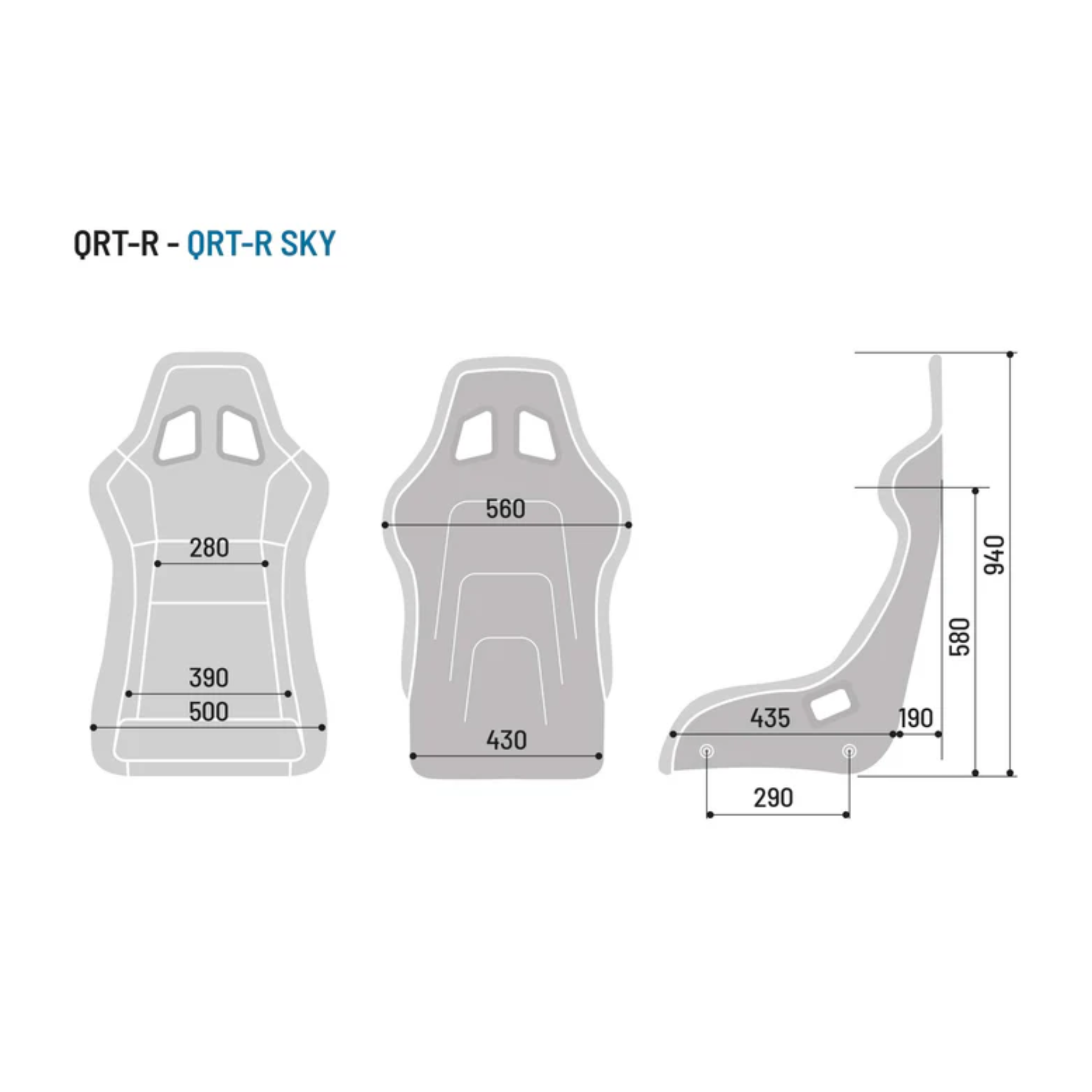 The dimensions of the Sparco QRT-R X Fiberglass Racing Seat.