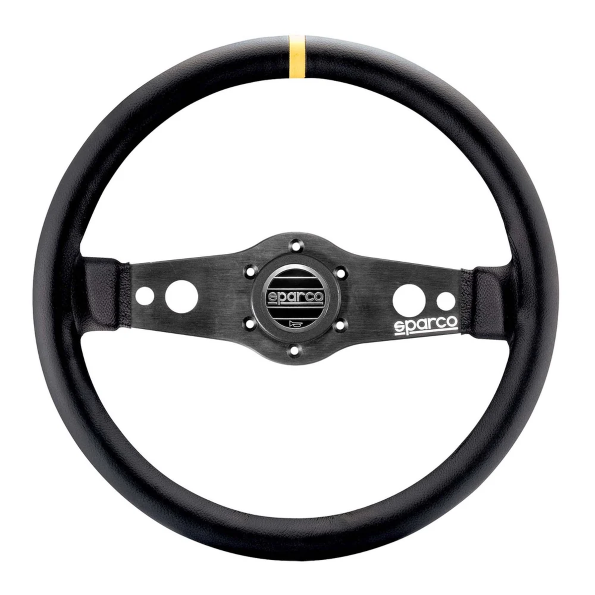 The smooth black leather Sparco R-215 Flat Steering Wheel.