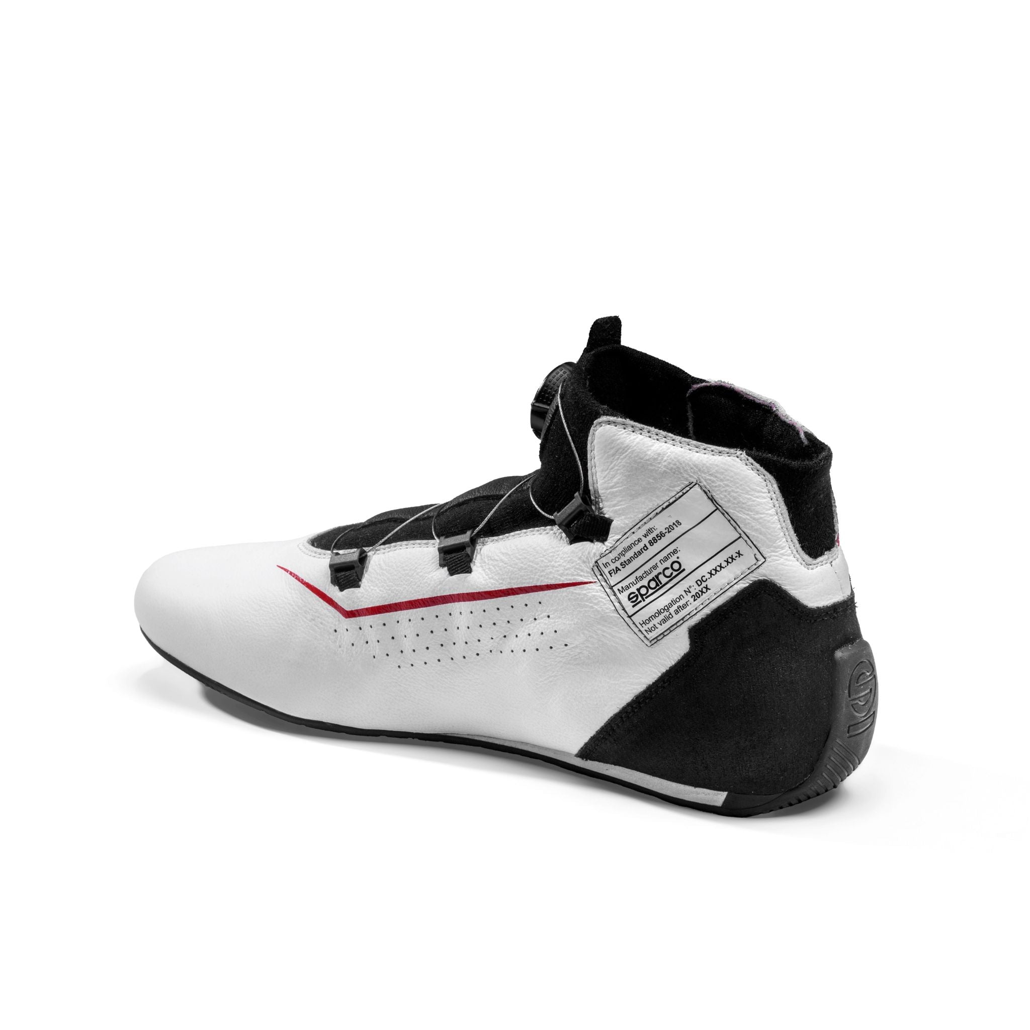 The inside of the white Sparco Rapid Racing Shoes.