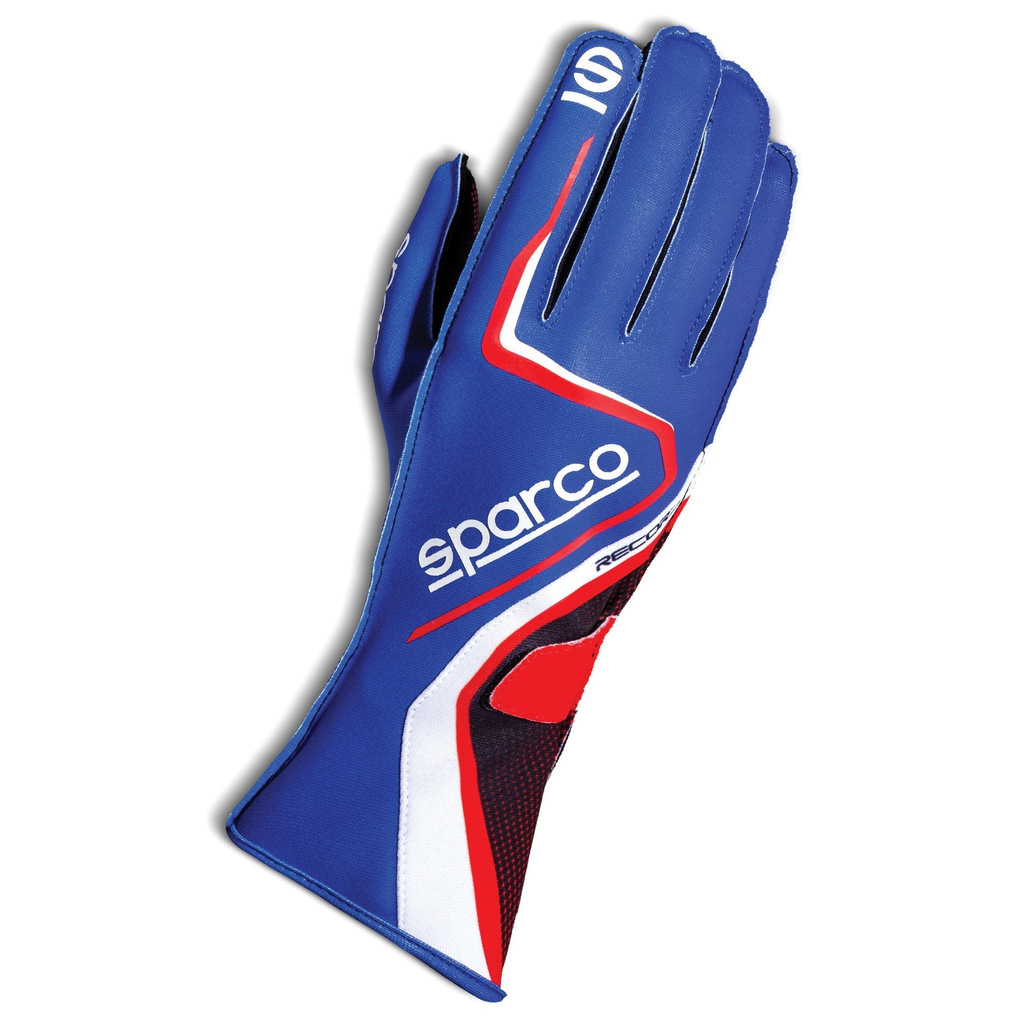 The blue and red Sparco Record Karting Gloves.