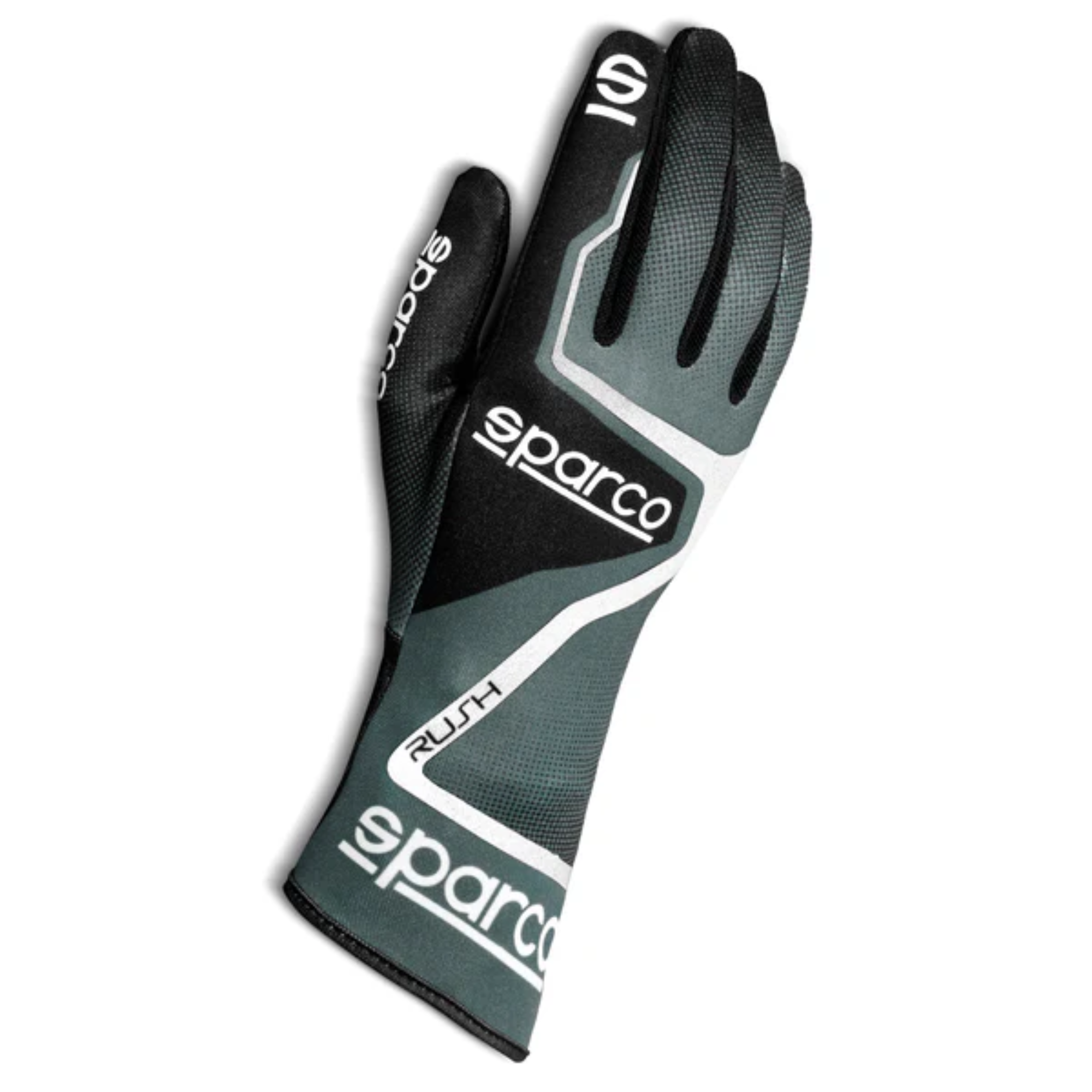 The gray and white Sparco Rush Karting Gloves from Sparco.