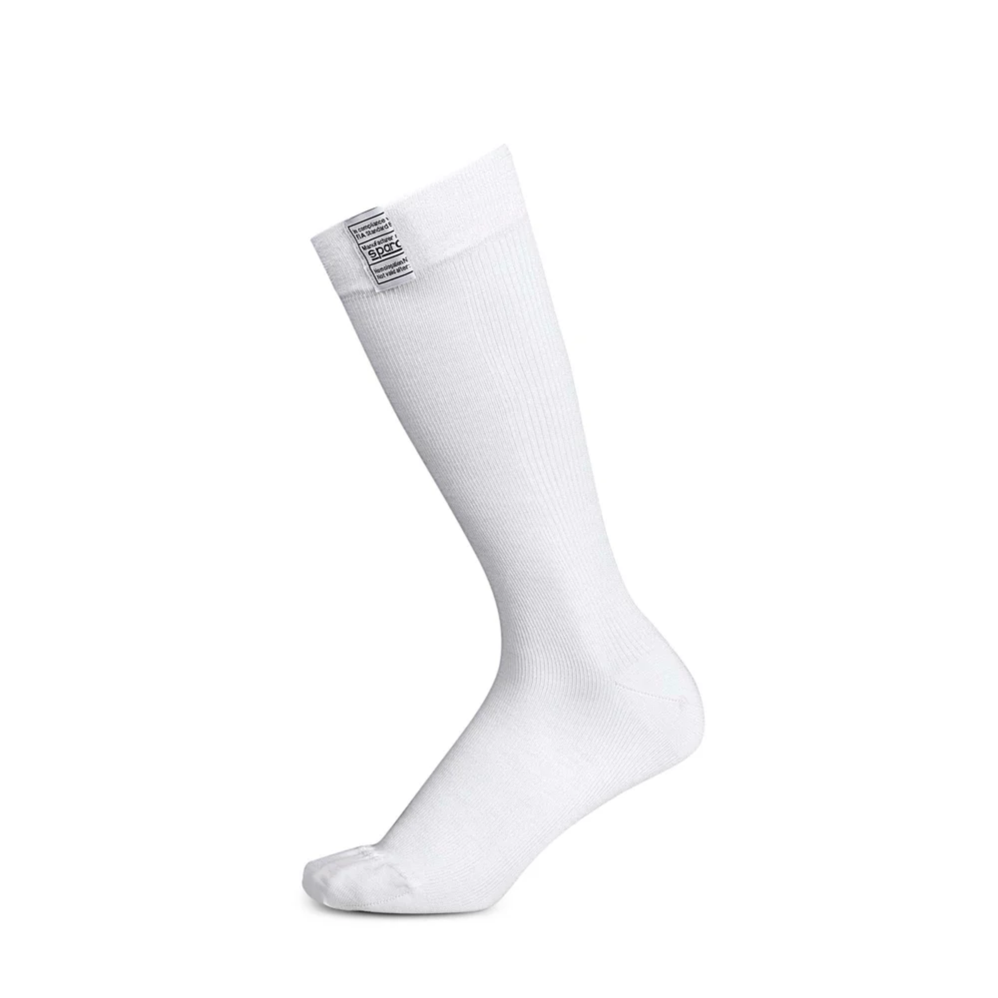 The white, knee high Sparco RW-7 Fire Resistant Racing Socks - FIA 8856-2018.