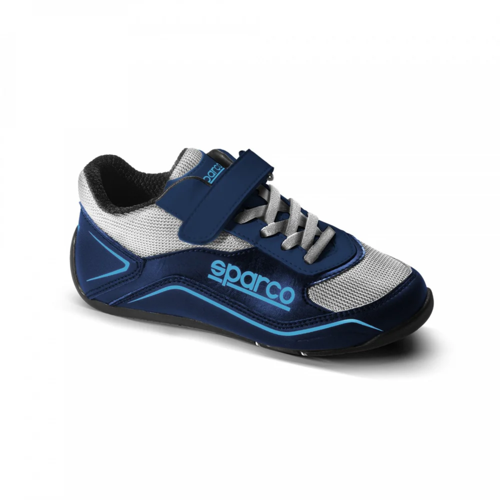 The youth navy and blue Sparco S-Pole Street Shoes from the side.