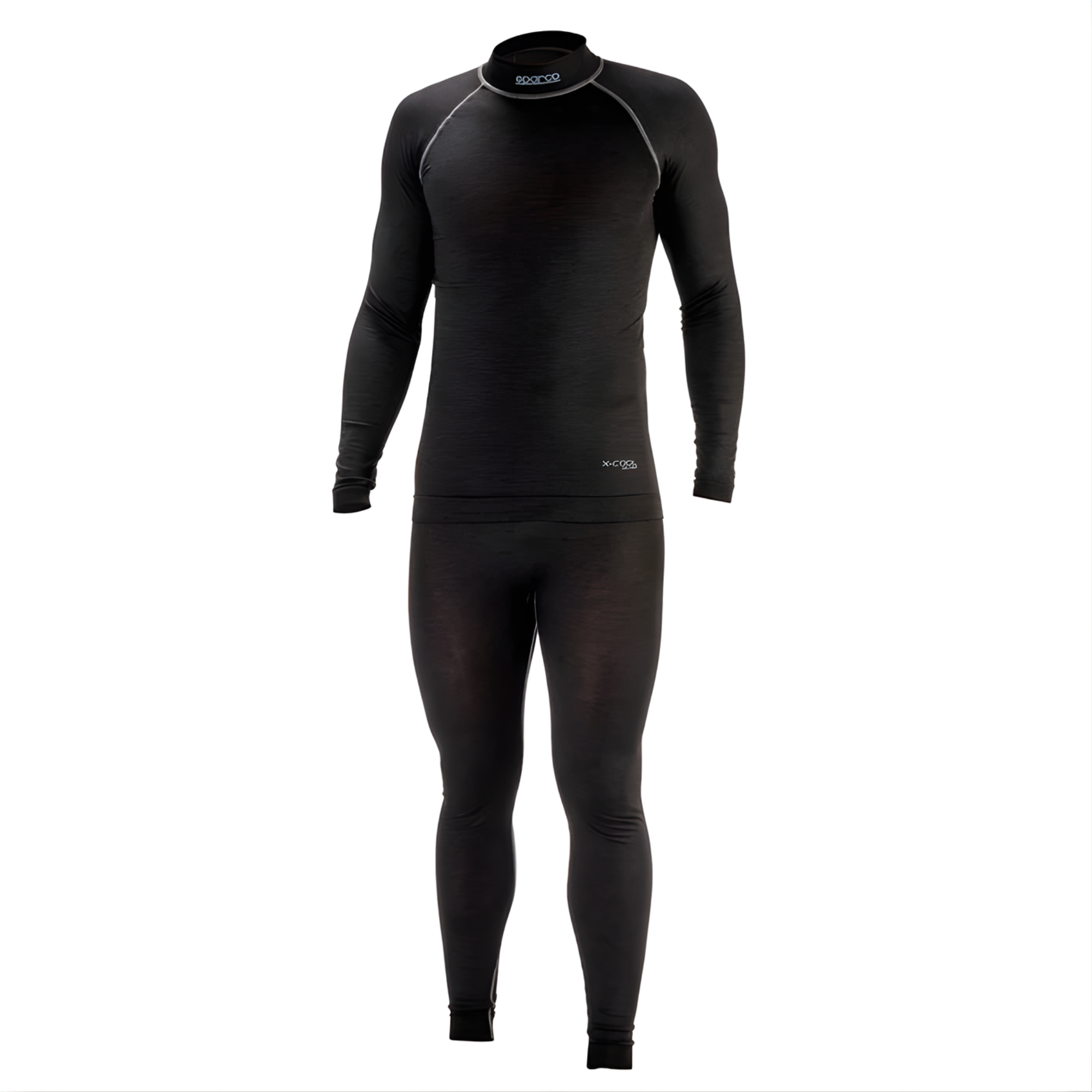 The black Sparco Shield RW-9 Fire Resistant Racing Underpants - FIA 8856-2018 with the matching long sleeve racing shirt.