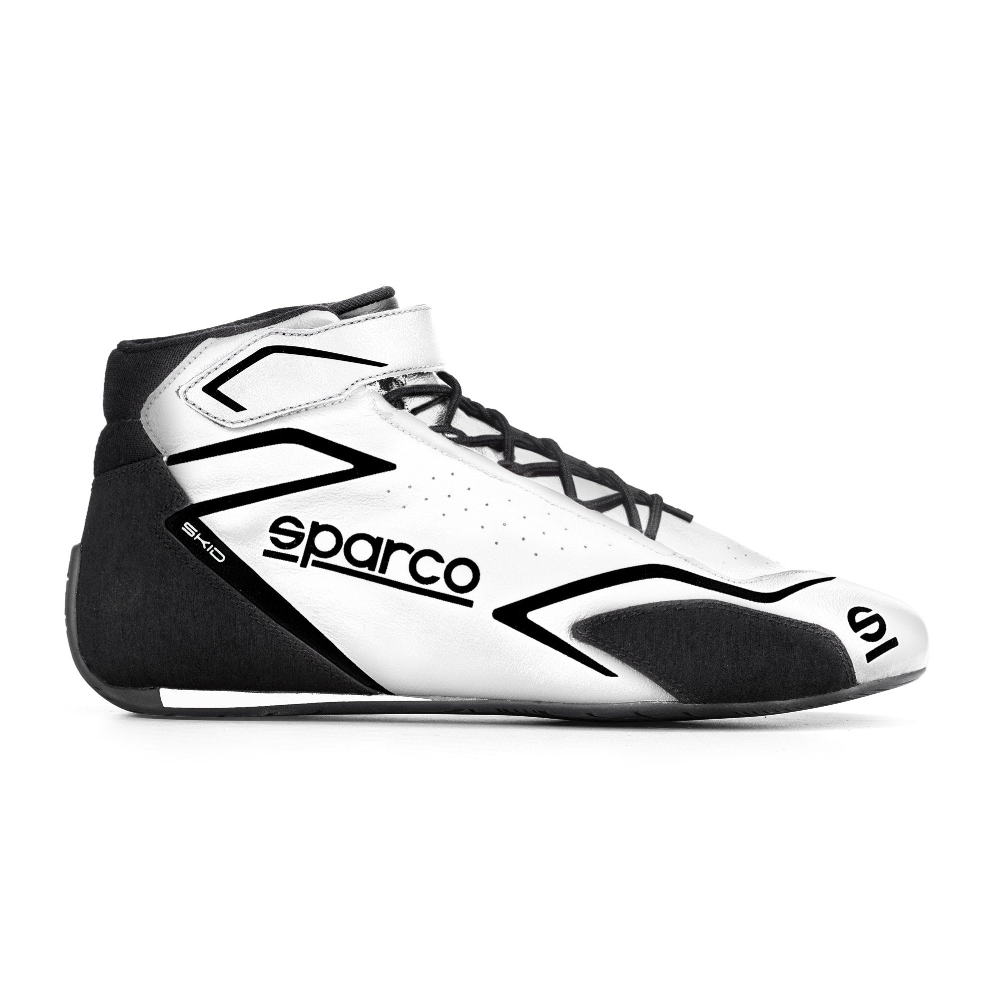 The white and black Sparco Skid Racing Shoes.